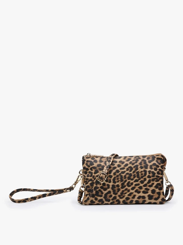 Jen & Co Riley Leopard Crossbody Wristlet Purse 3 Compartment Vegan Leather