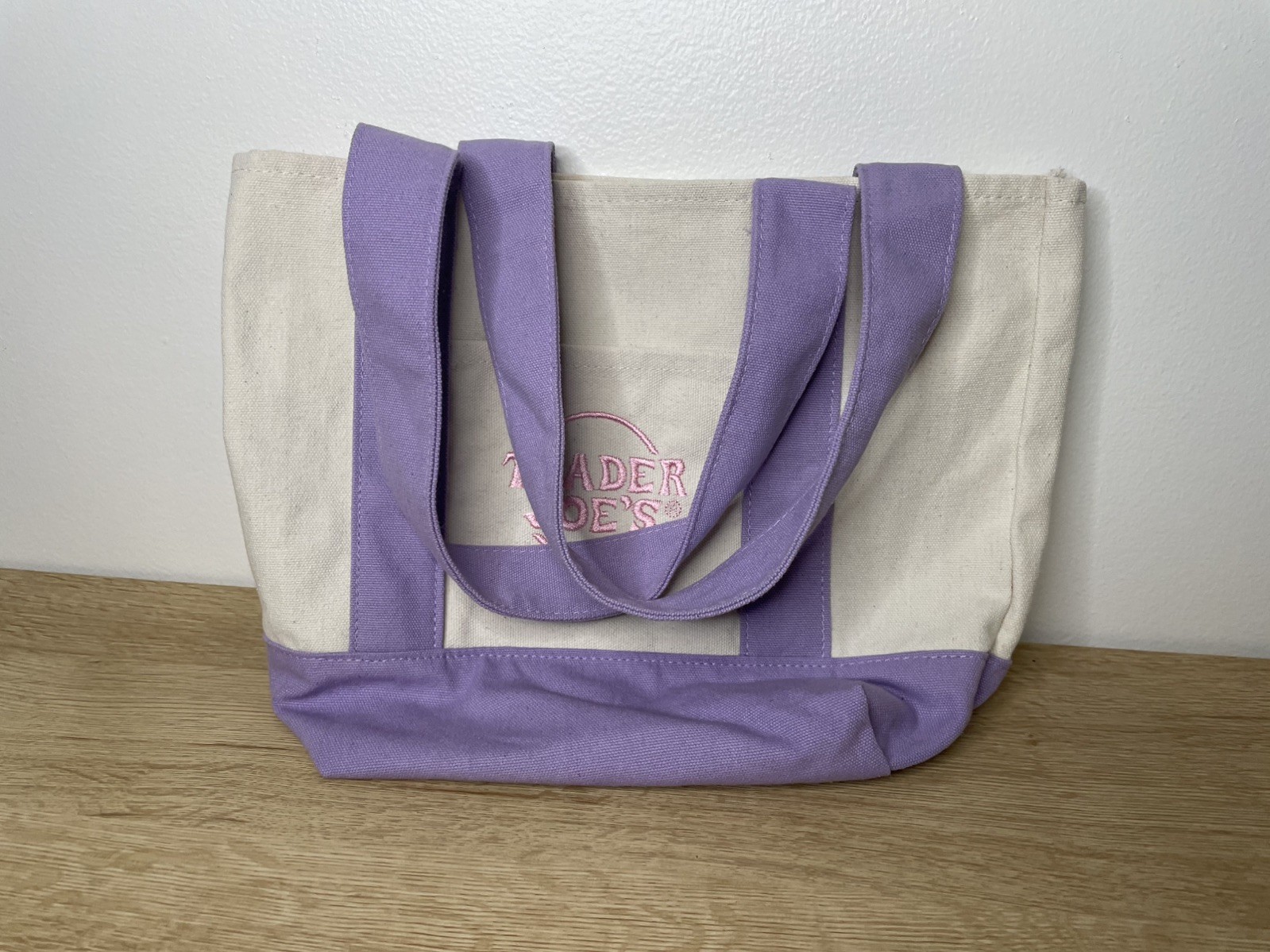 Trader Joe’s Lavender Canvas Mini Shopper Reusable Tote Bag W/ Embroidered Logo