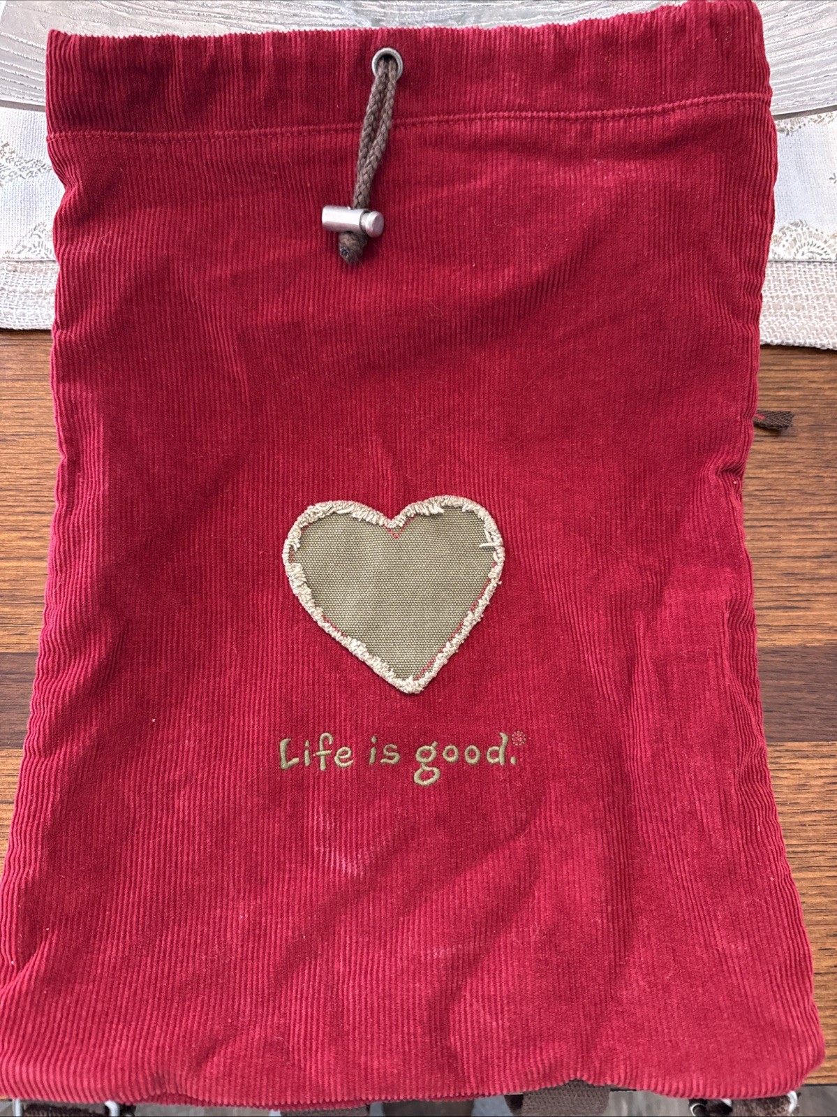 Life Is Good Maroon Corduroy Backpack Approximately 17 Inches Long