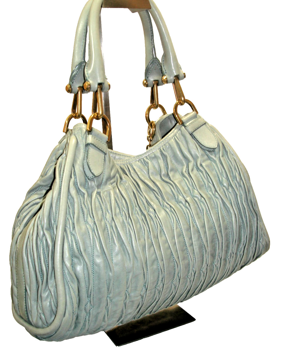 Bally Gray-Green Quilted Soft Leather Satchel Ornate Bally Bag Charm Nr MINT!