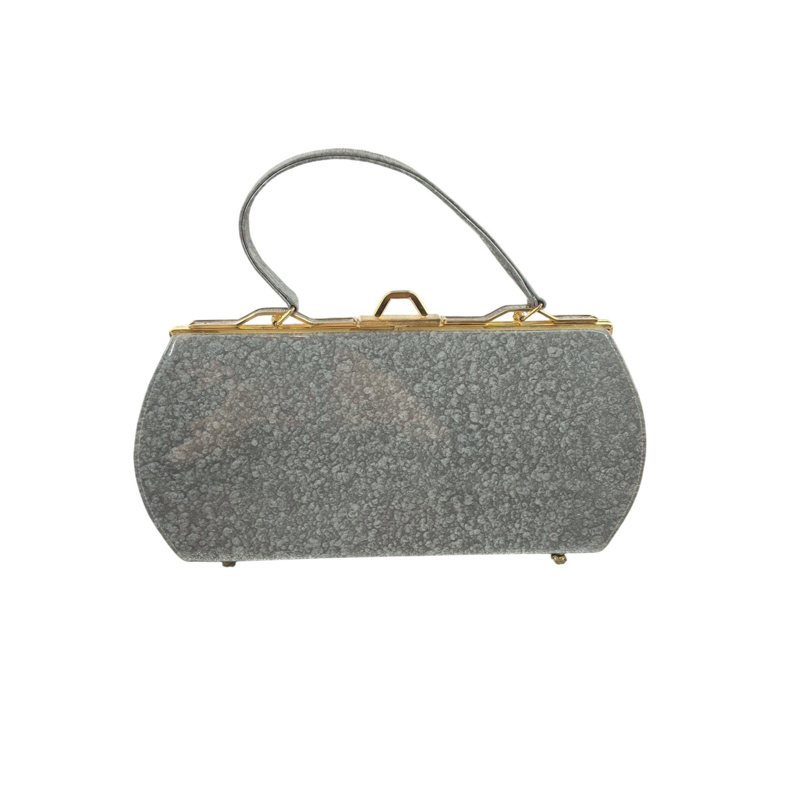 Vintage Style Black Faux Patent Leather Kisslock Top Handle Handbag Retro Clutch