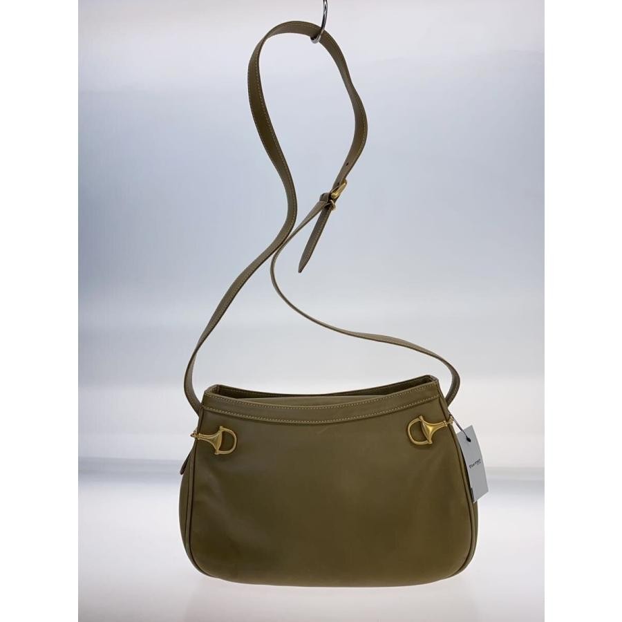 GUCCI Horsebit Shoulder bag Leather Beige Vintage Authentic From Japan