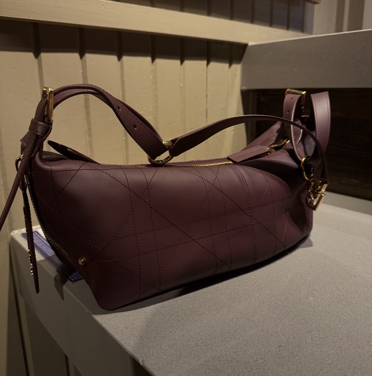 Dior D Journey Bag In Size Medium Plum Color Smooth Calfskin