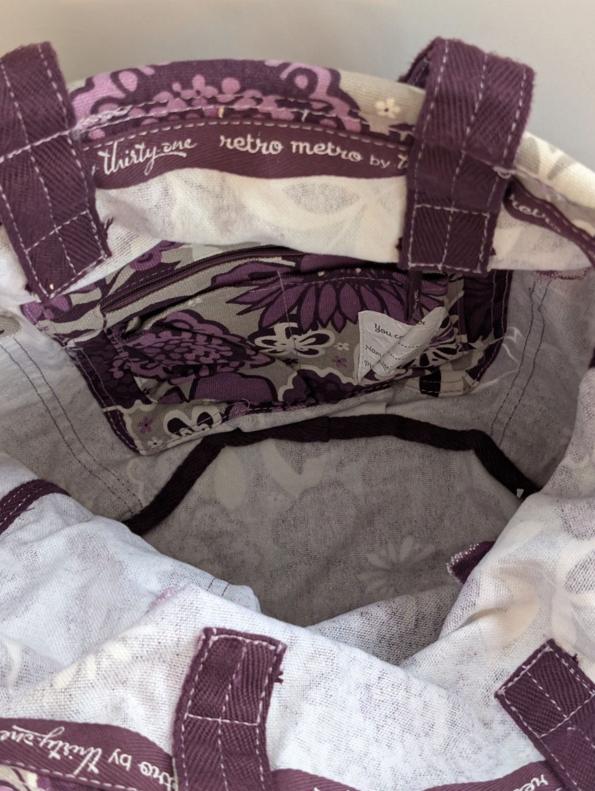 Thirty-One Retro Metro Tote Bag Retired “Plum Awesome Blossom” Canvas Storage