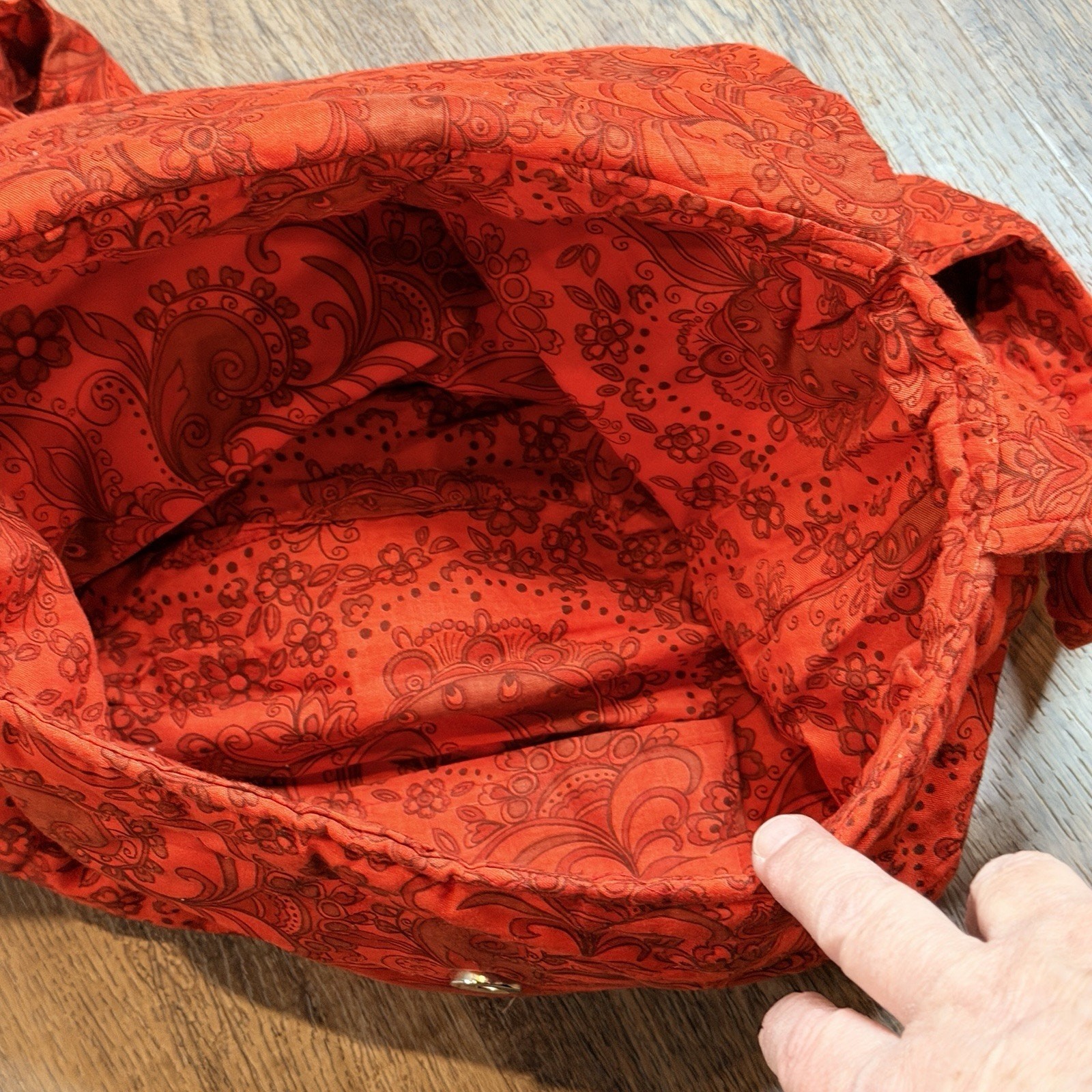 Large Handmade Quilted Retro Red Paisley Purse Tote Bag 14″