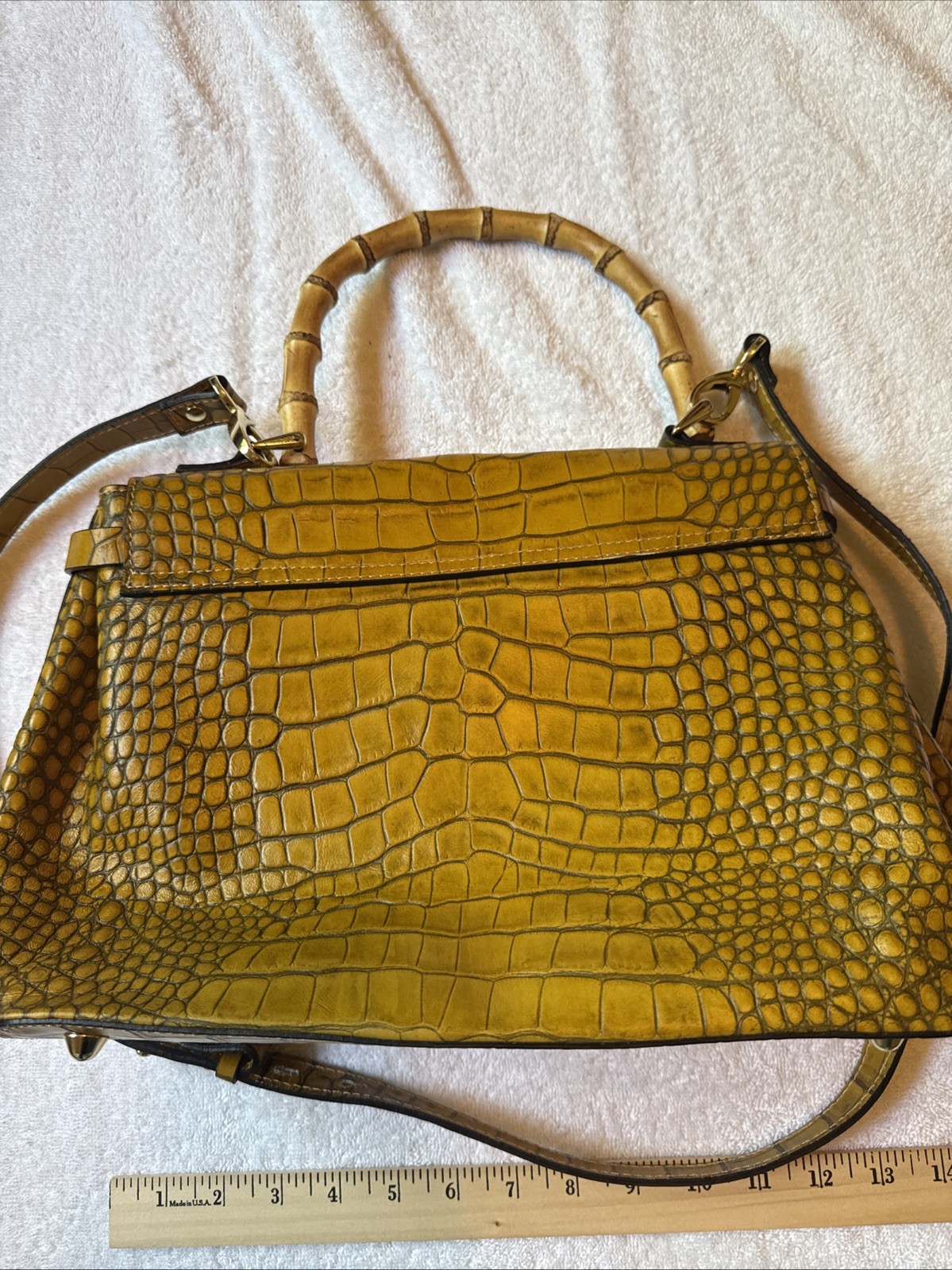 A. Bellucci yellow Italian Leather Handbag with Croc Embossed Tote