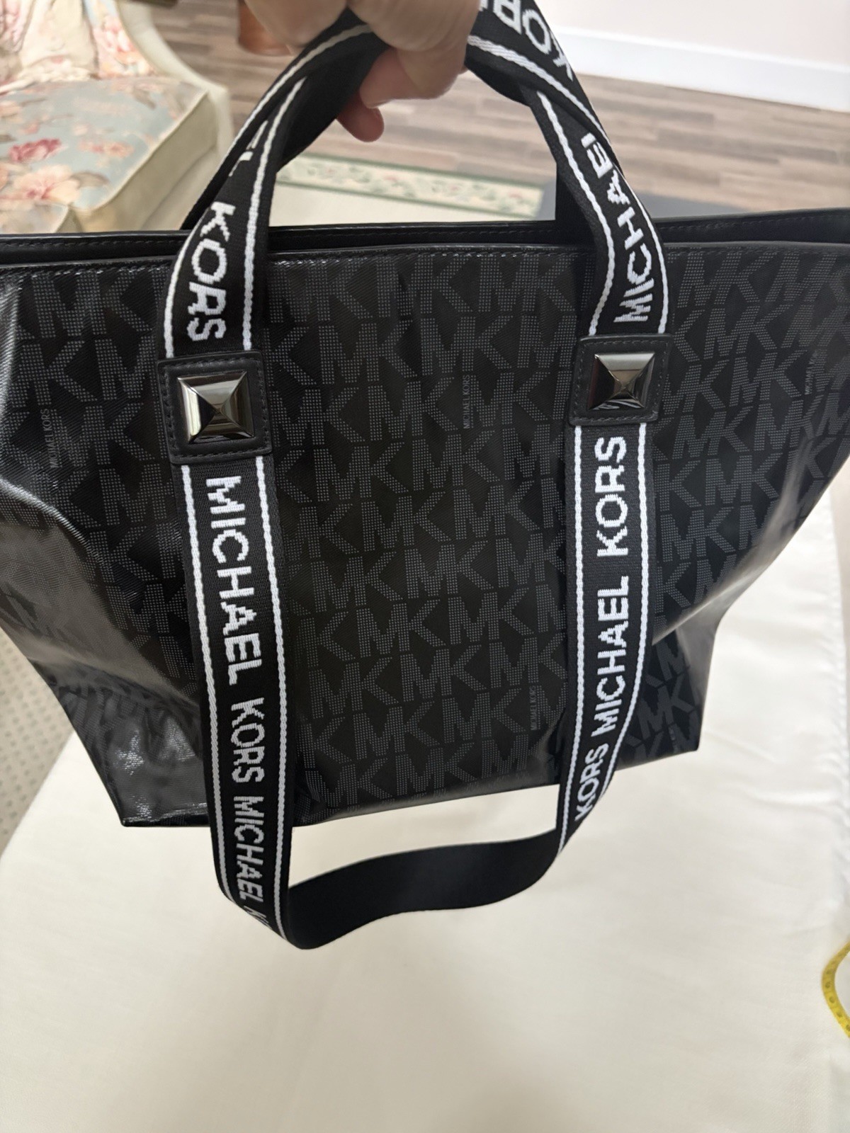 Michael Kors Large Tote Bag Black MK Logo (PVC/vinyl) Body With Inside Pocket