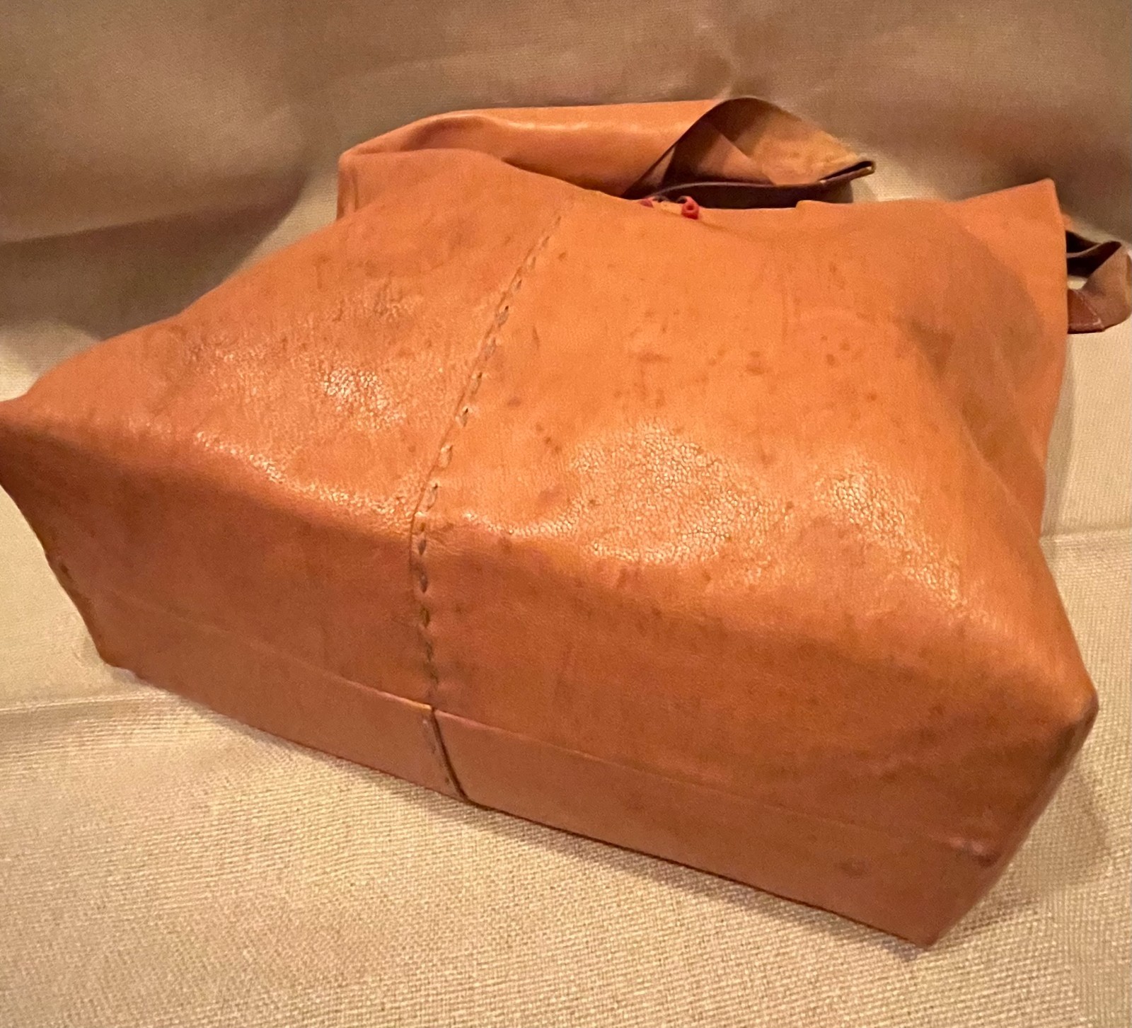 HENRY CUIR Butterscotch Leather One Handle Shoulder Bag Dog Embroidery Bead Used