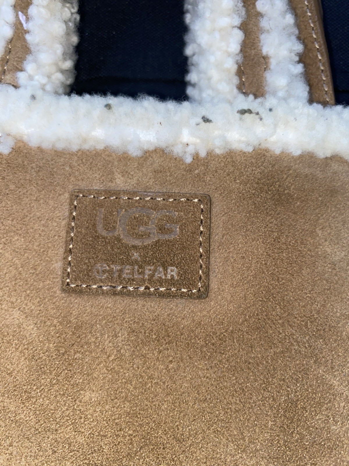 UGG x Telfar Chestnut Small Tote Bag Shearling Trim Charm Crossbody Strap