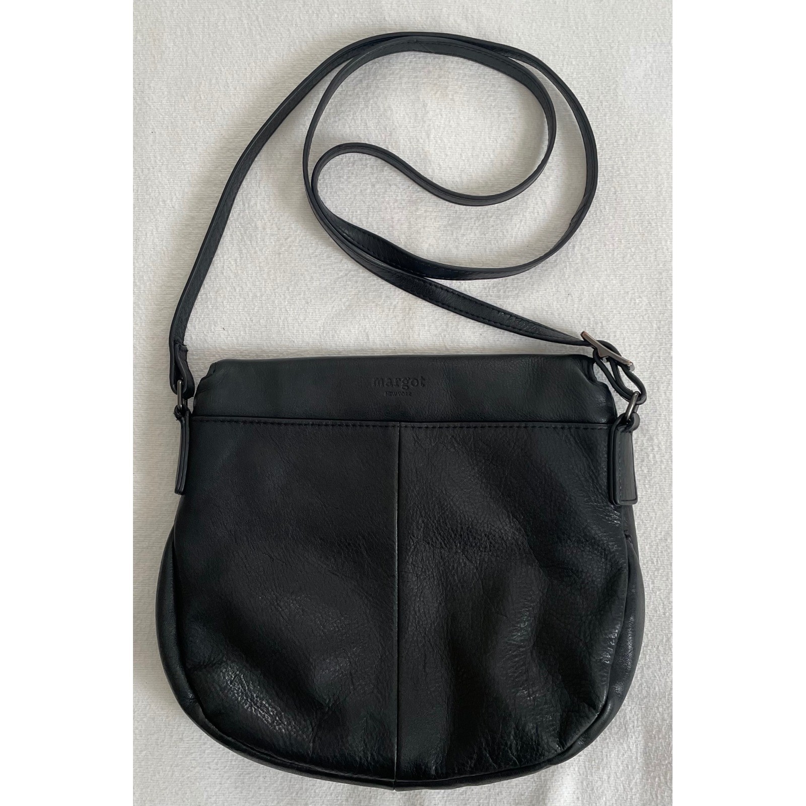 Margot Anthropologie Adelle Black Leather Crossbody Hobo Bag Foldover Minimalist