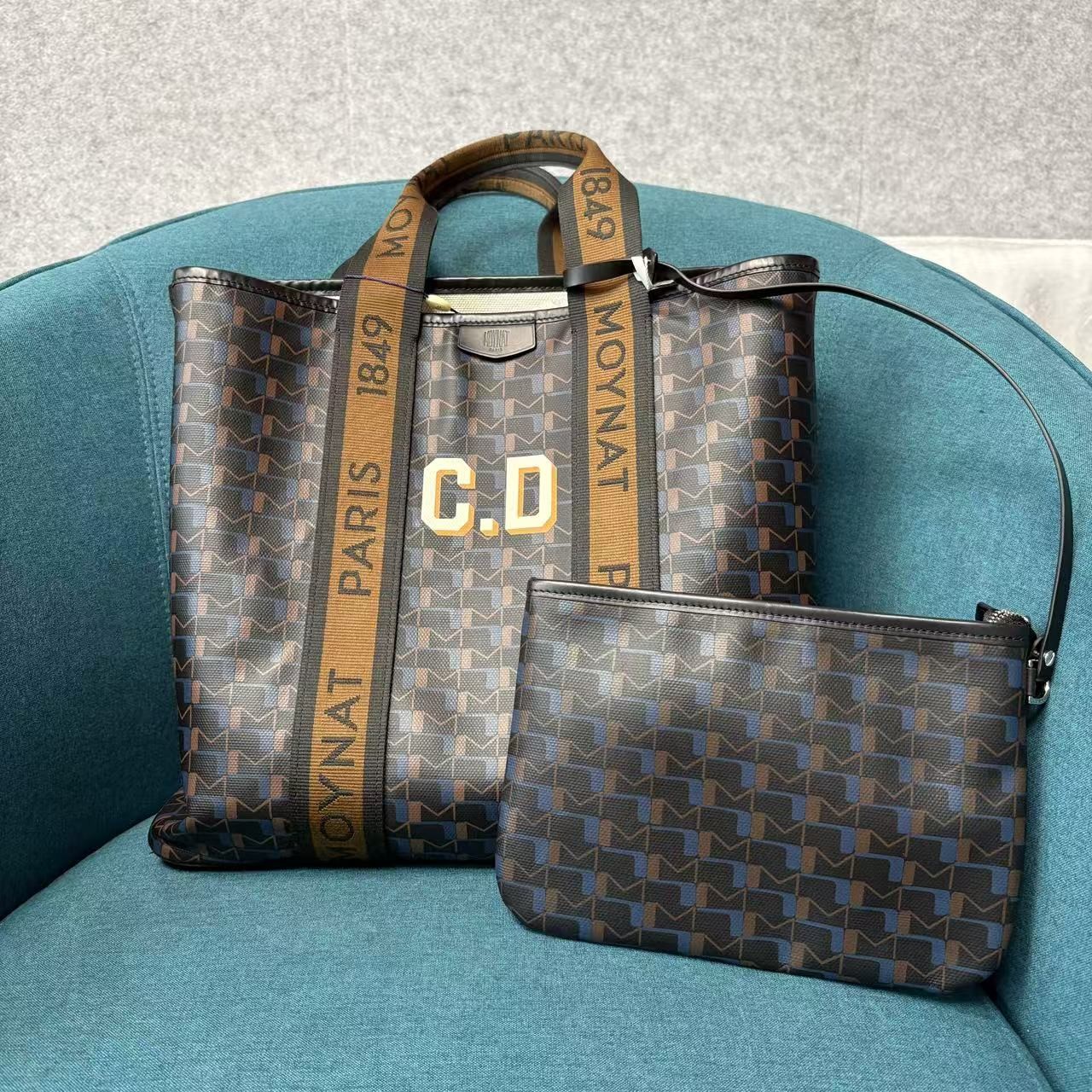 Moynat Oh! Tote M Monogram CD Embroidery Tote Bag Black Hardware Auth