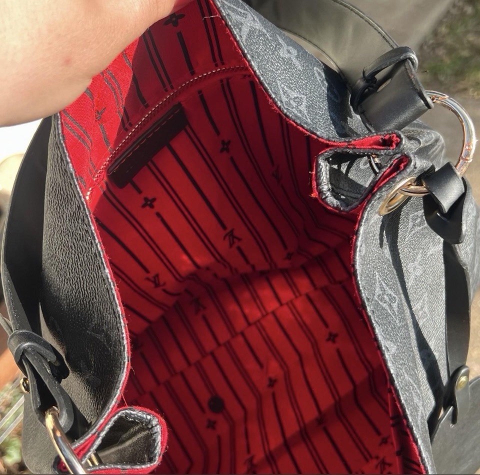 Louis Vuitton Monogram Shoulder Bag Black/Gray Gold Hardware Red Lining +Dust