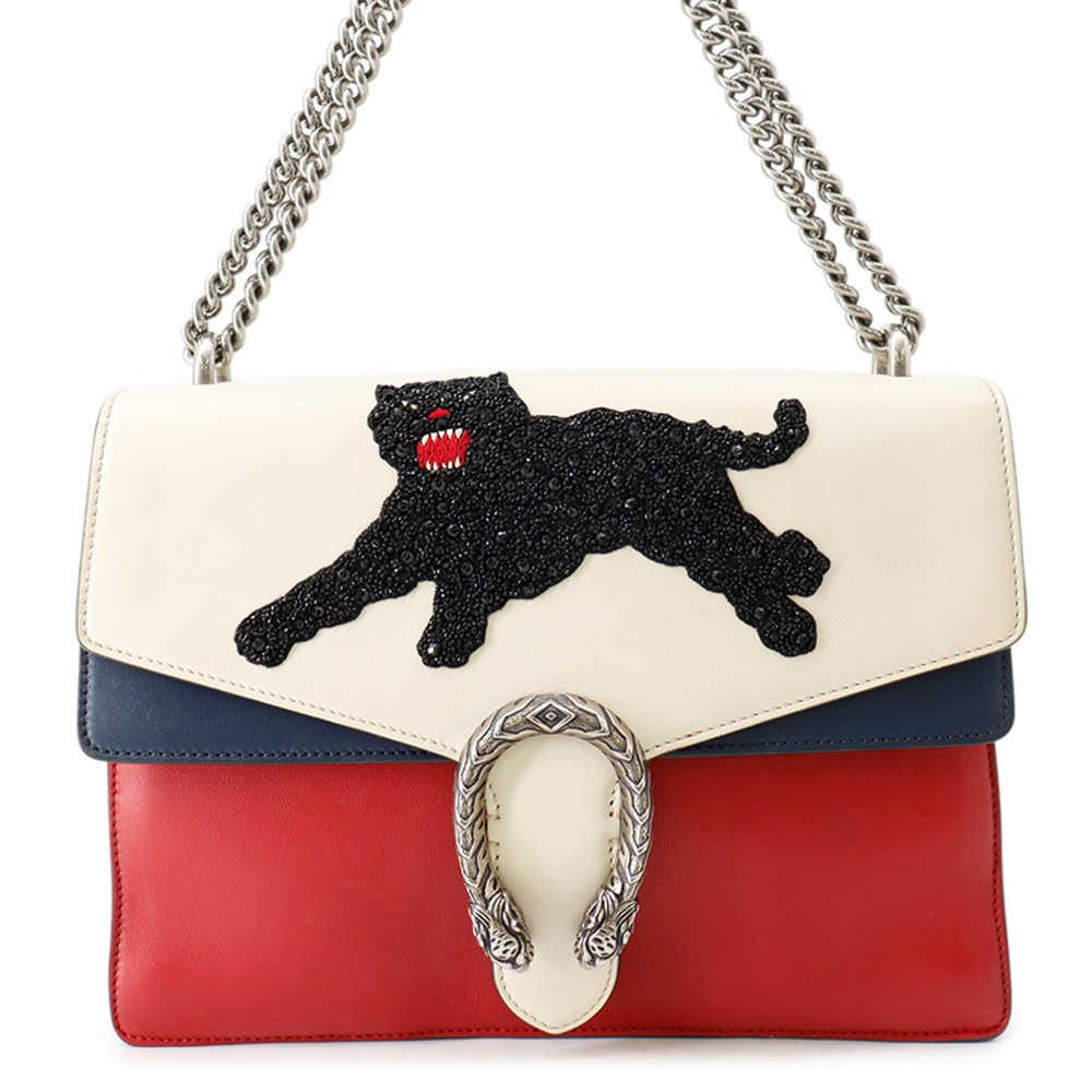 GUCCI Dionysus ChainShoulder Bag Leather White/Blue/Red 403348
