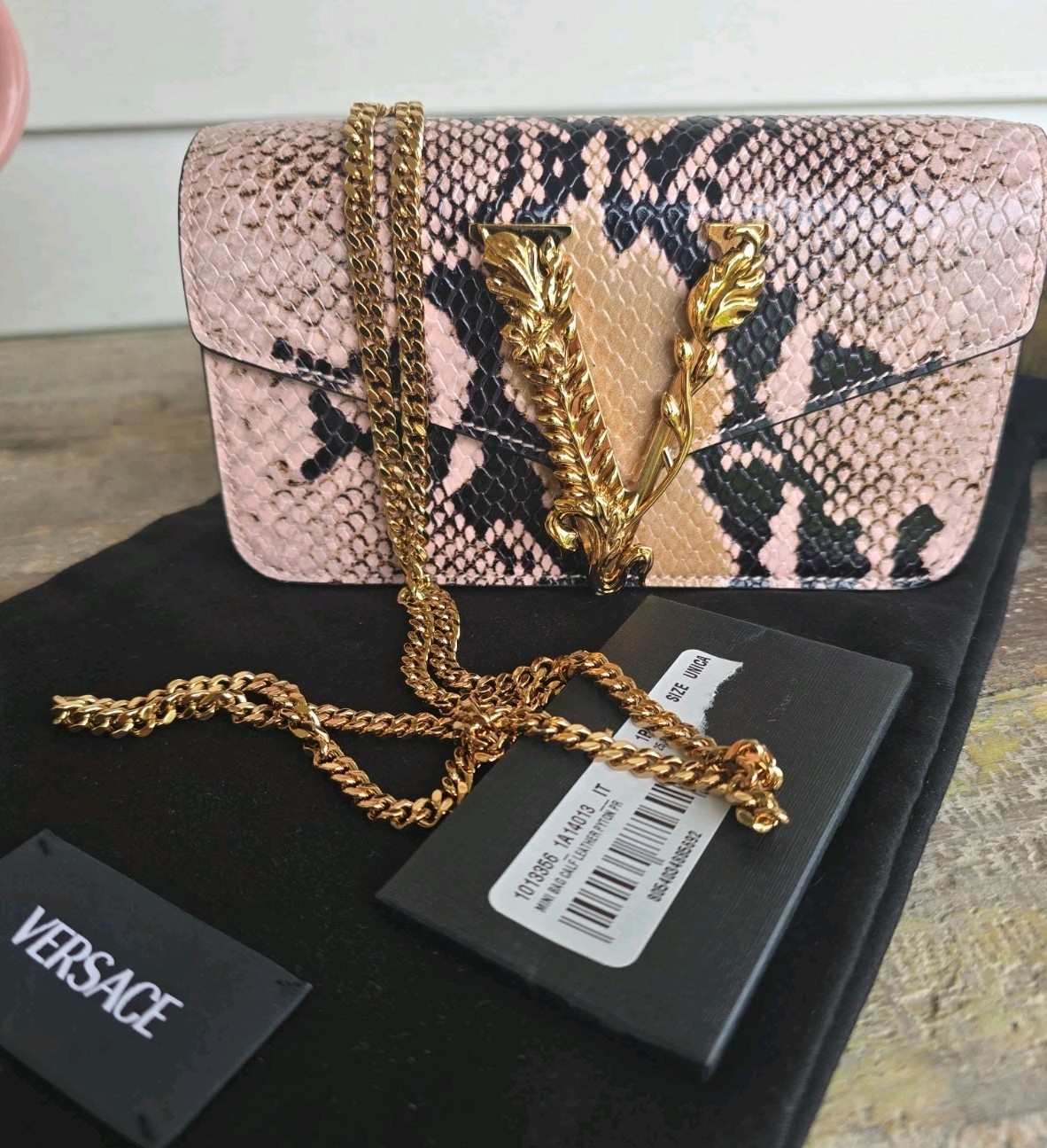 Versace Virtus Calf Leather Python Print Mini Crossbody Shoulder Bag $1350 COA