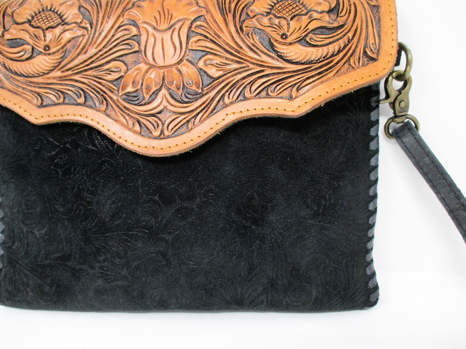 American Darling Tooled Leather Floral Crossbody Bag Western Whipstitch