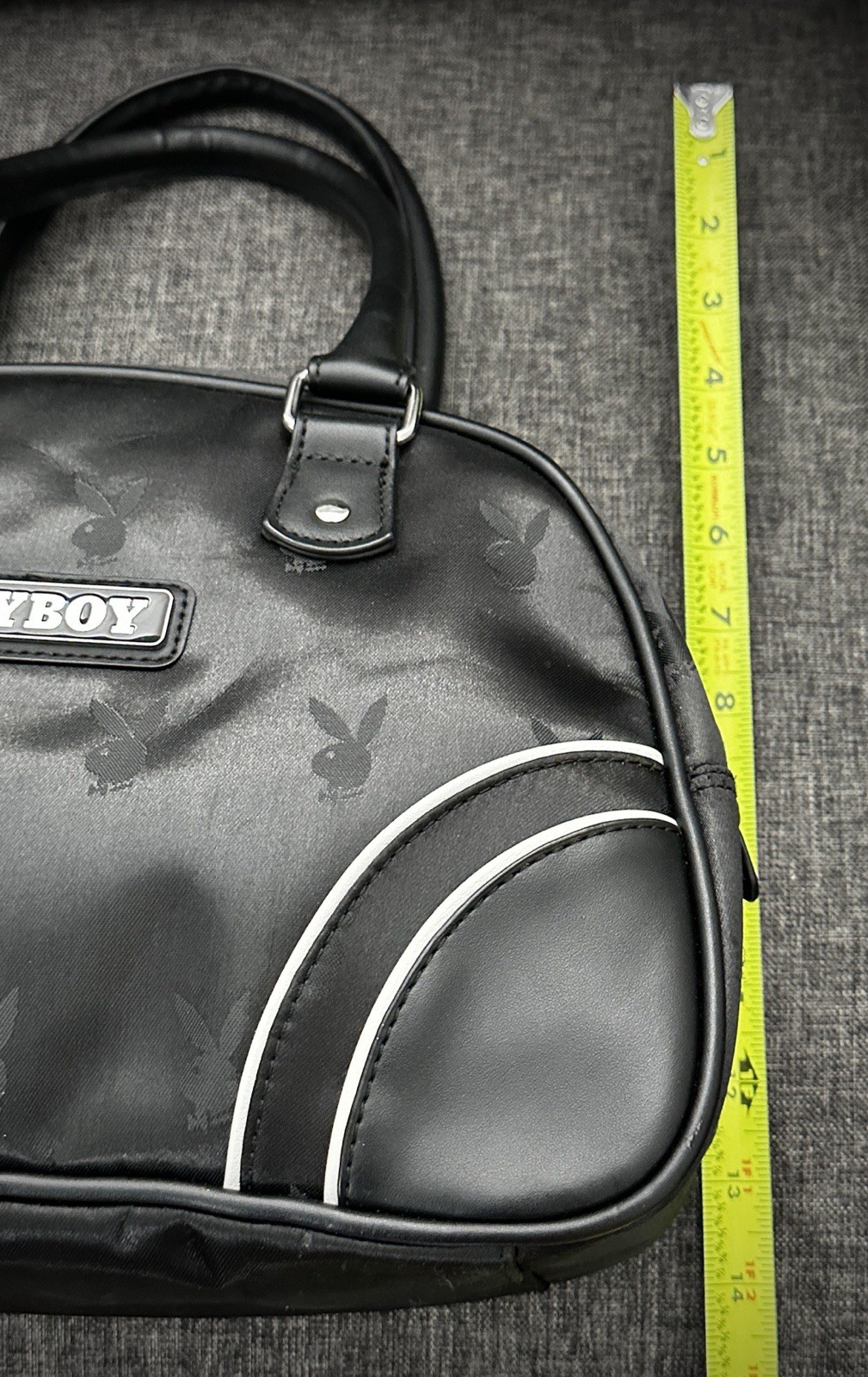 EUC PLAYBOY Black w White Y2K Bowler Bag Ghost Flash Bunny Rabbit Monogram