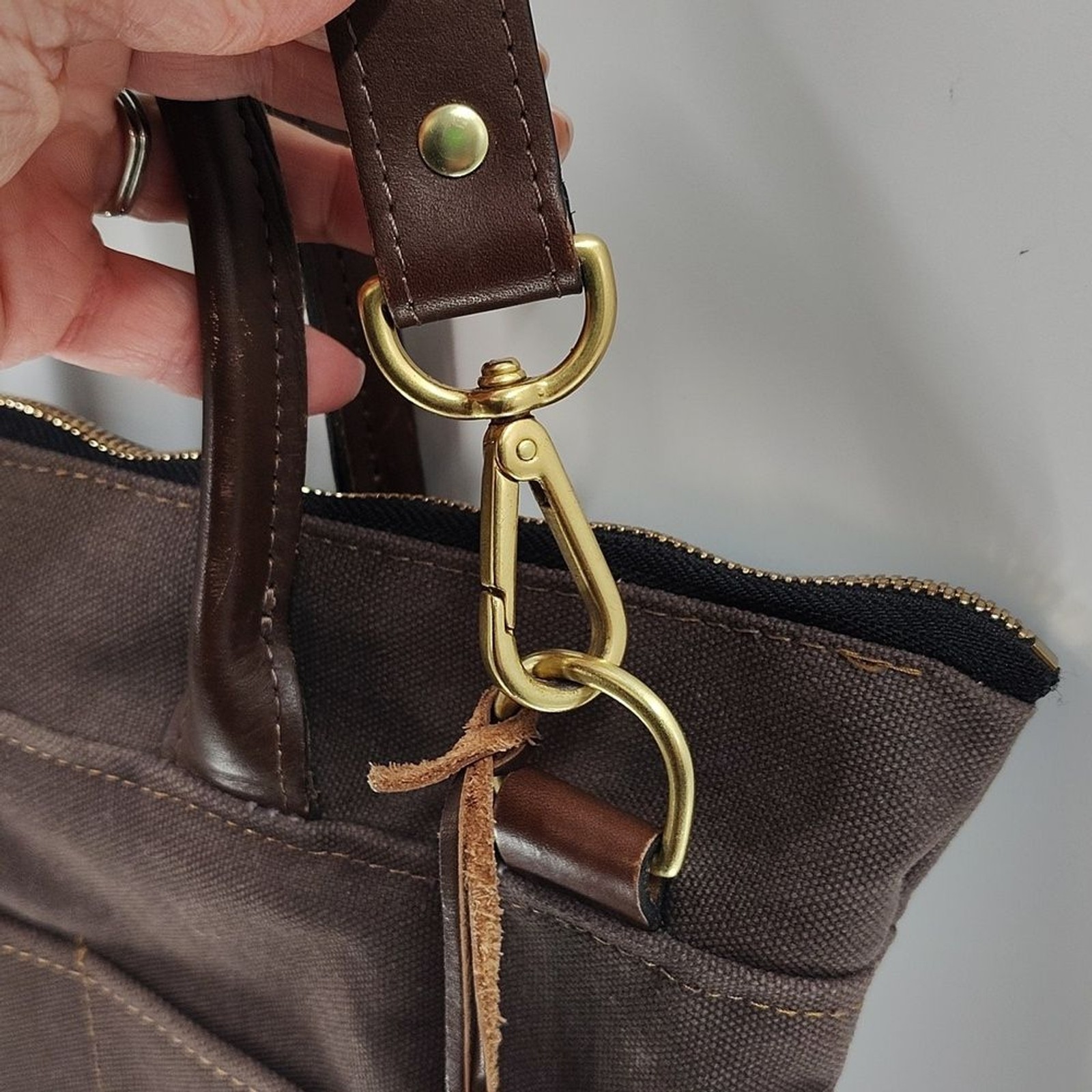 R. Riveter Otto Tote convertible Satchel Crossbody Washed Canvas Brown On Brown