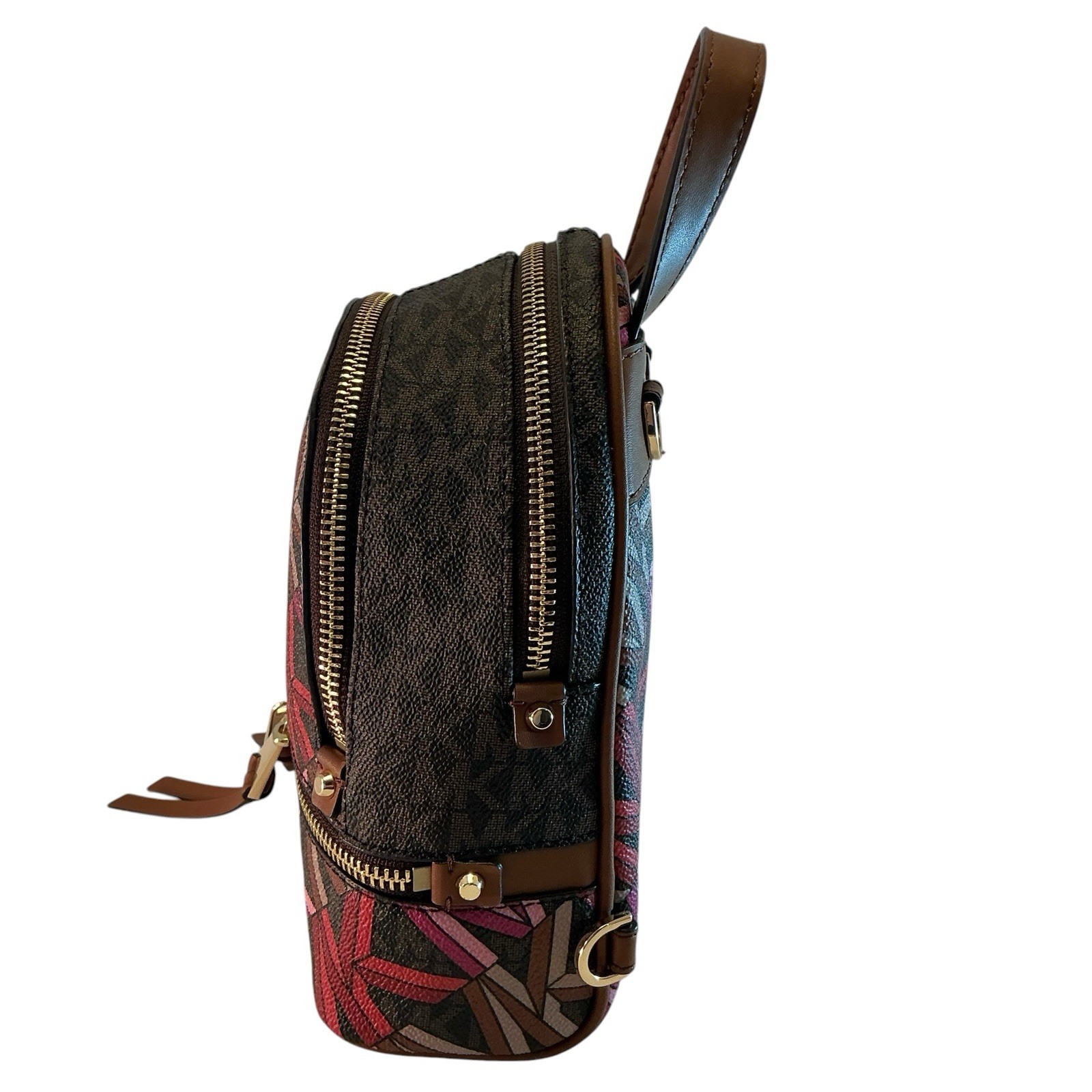 Michael Kors Rhea Zip Brown, Pink, Convertible XS Backpack, Detachable Straps