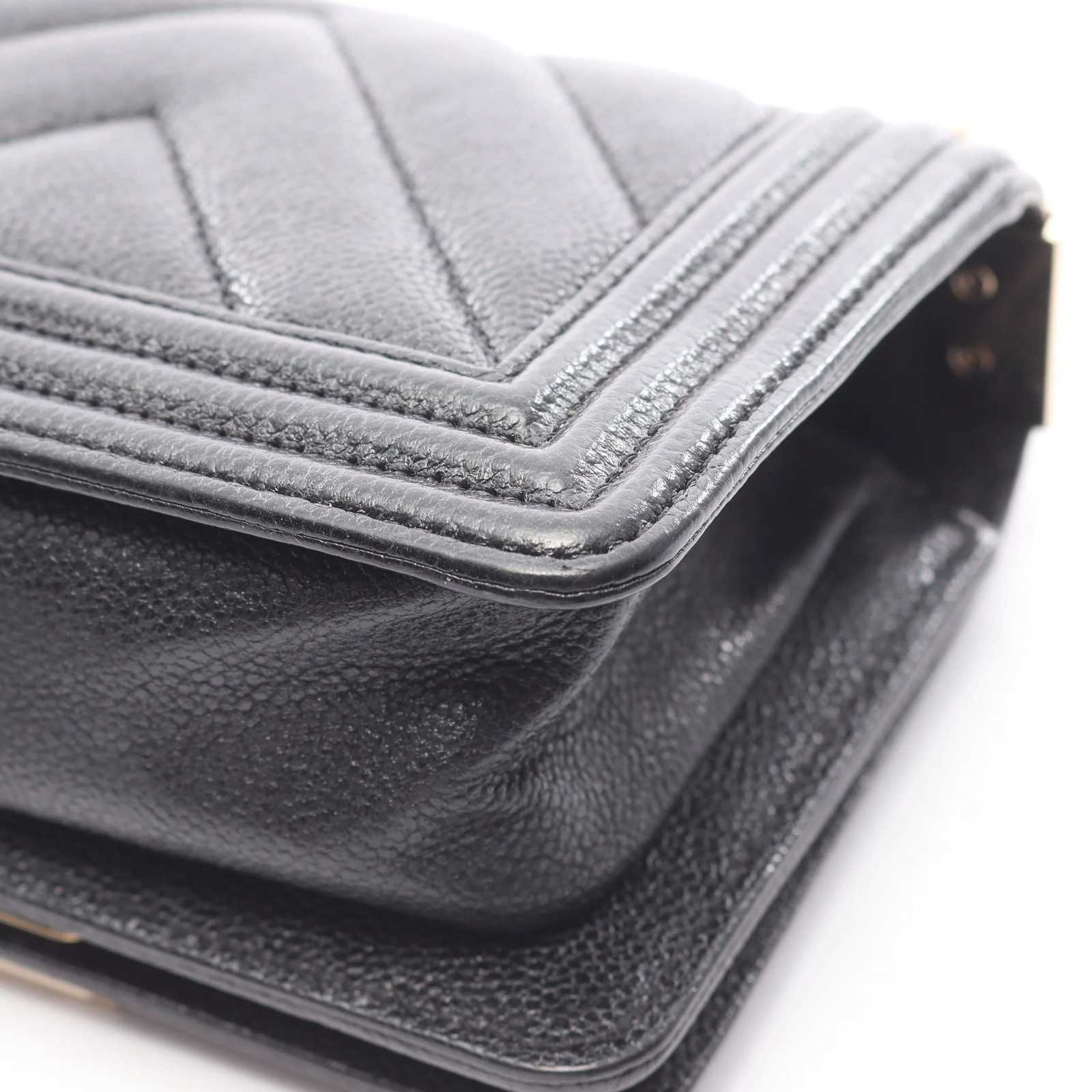 Chanel Boy Chanel Chevron V Stitch Shoulder Bag Black Leather #RCB4131