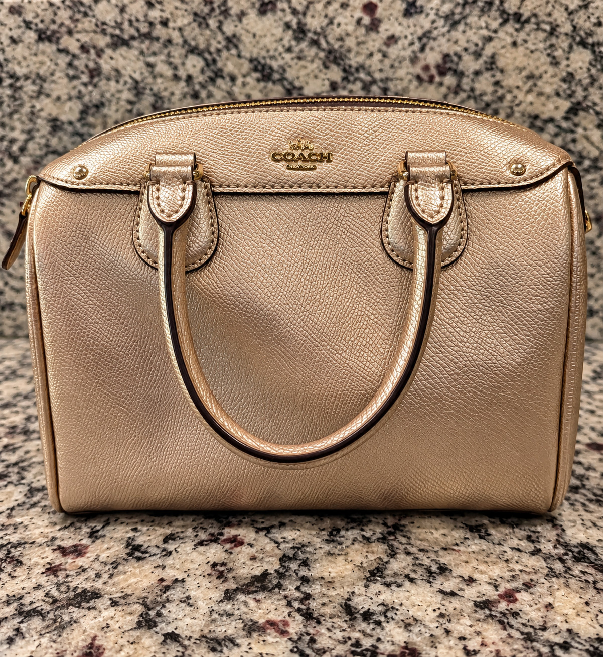 Coach Mini Bennett Satchel F56125 Metallic Gold Crossgrain Leather Handbag