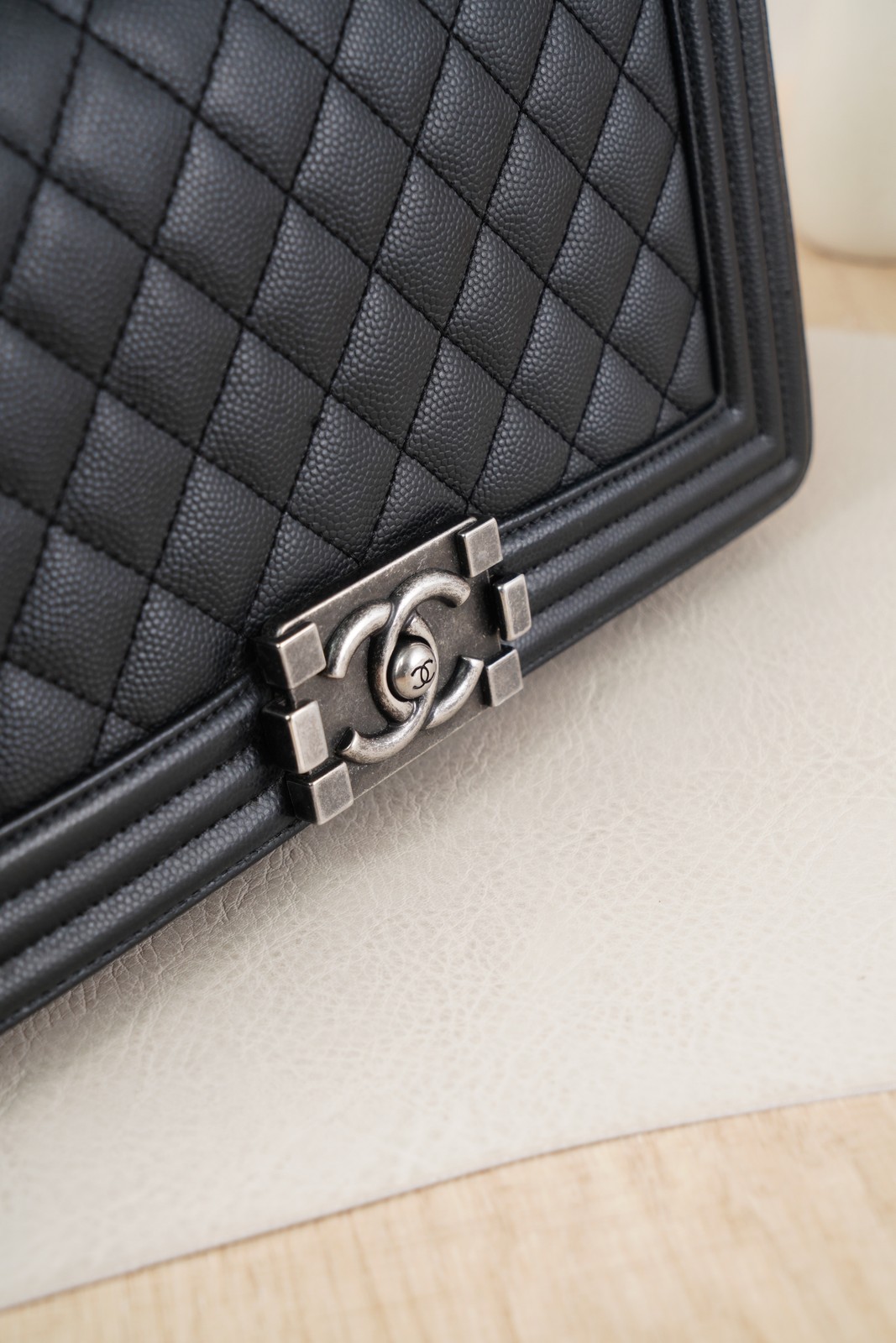 Chanel Le Boy Medium Quilted Caviar Flap Bag in Black with Ruthenium Hardware