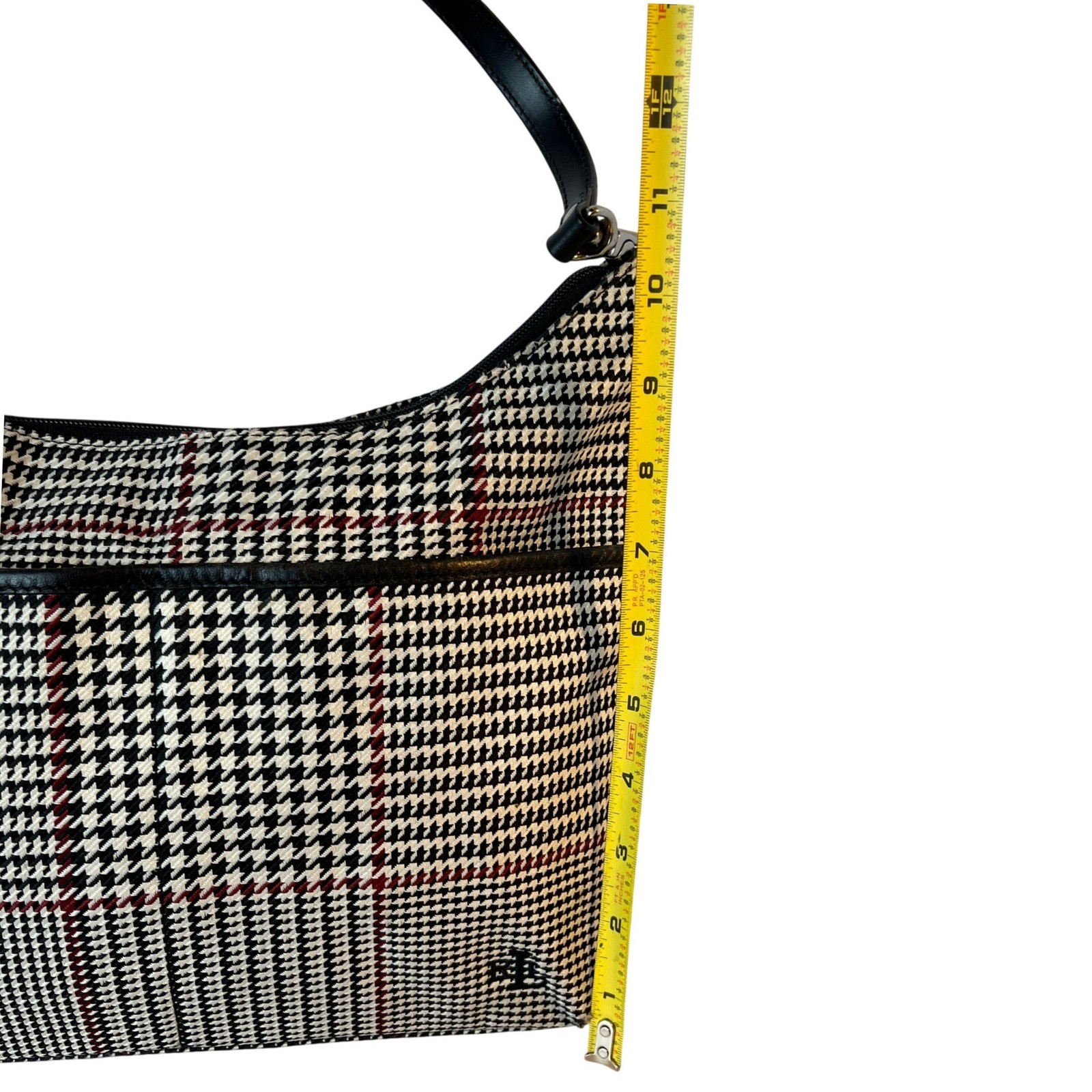Lauren Ralph Lauren Houndstooth Hobo Shoulder Bag Black White Red Leather Trim