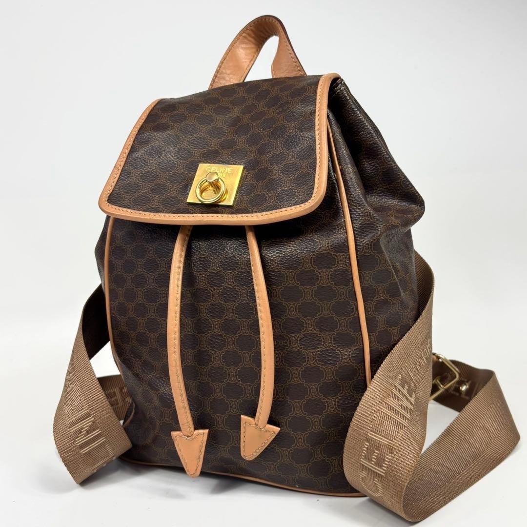 CELINE Trionf Macadam PVC Backpack Brown Gold Hardware Women’s Brand Authentic