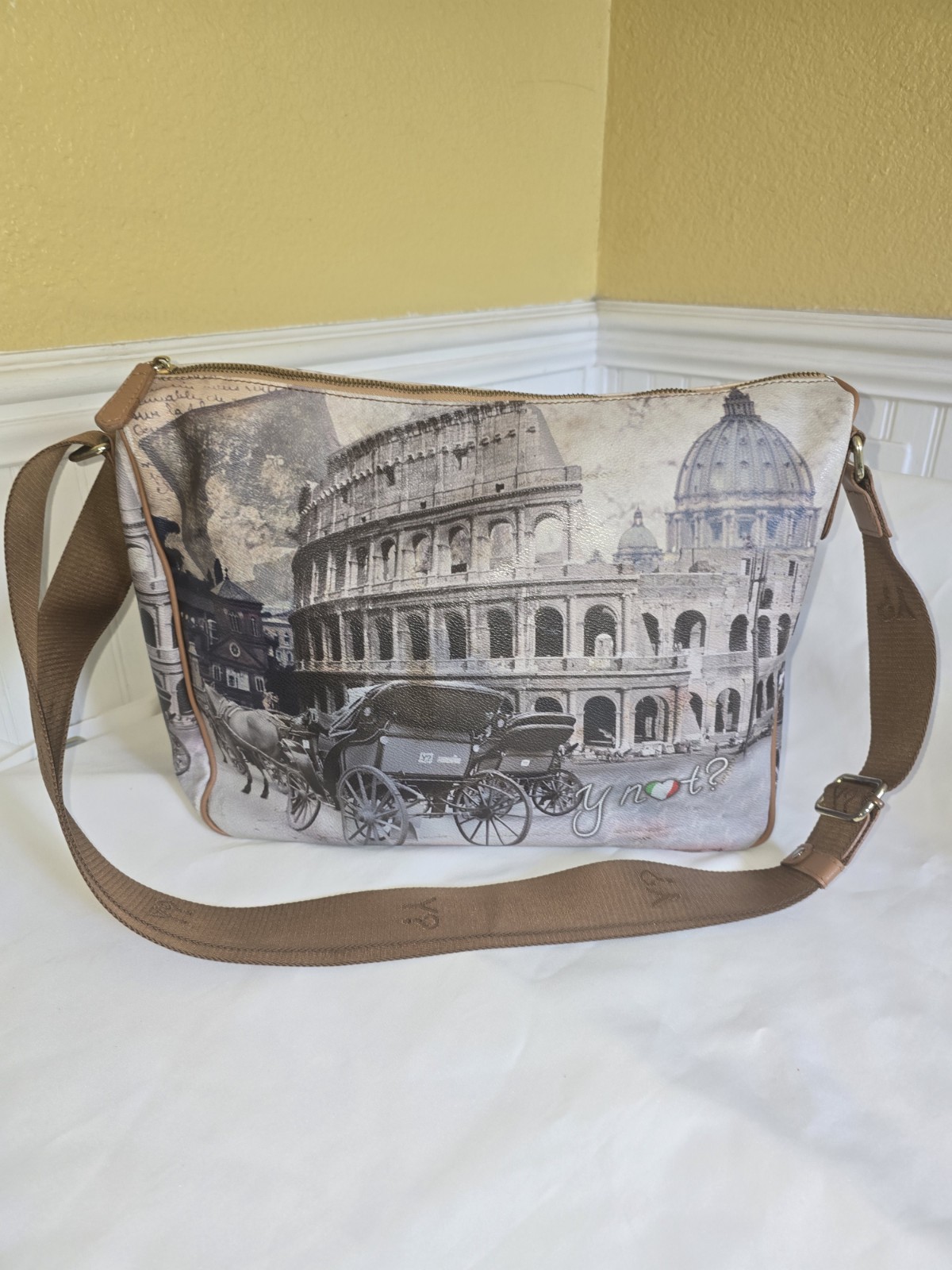 Y Not? Collection Shoulder Crossbody Bag. Roman Colosseum Italy Print 14×11×5″