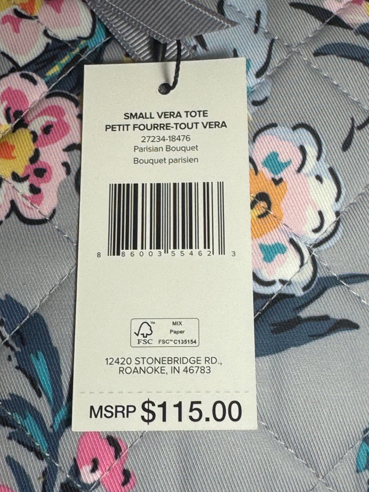 Vera Bradley Small Vera Tote in Performance Twill Parisian Bouquet NWT