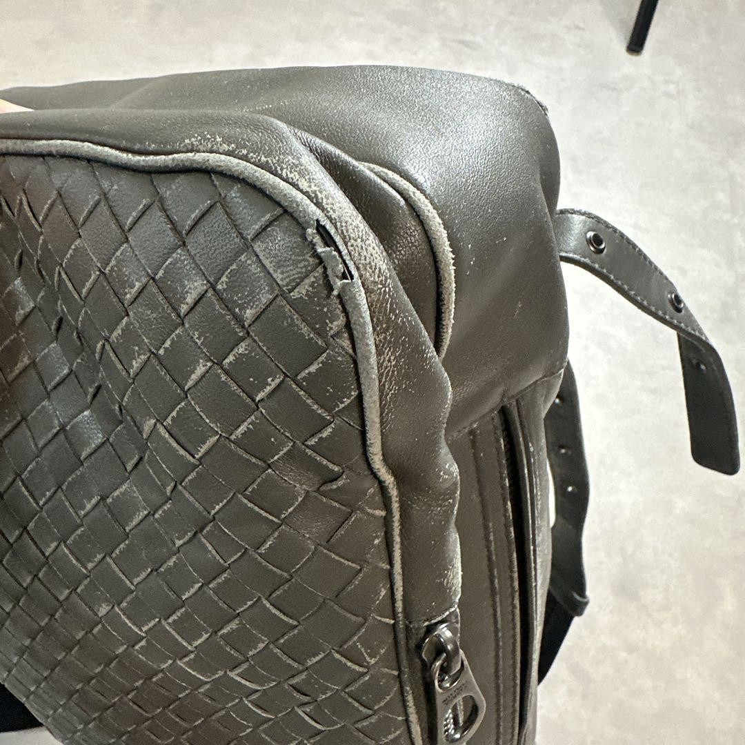 Bottega Veneta Intrecciato Backpack Gray Leather Rucksack Bag 10.2x15x2.4 inches