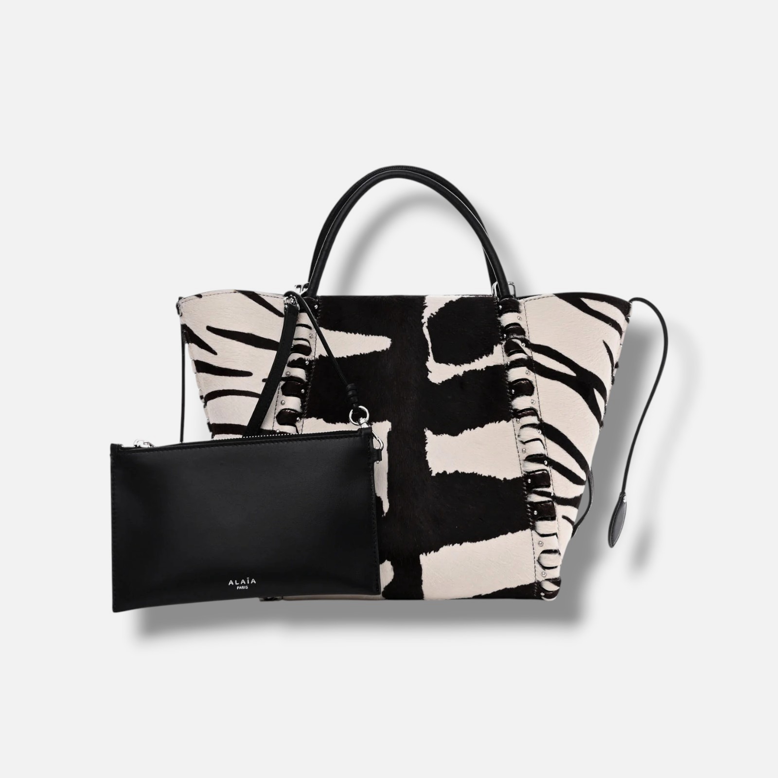 Alaïa Women’s Black Calf Hair Zebra Print Small Le Hinge Shoulder Bag