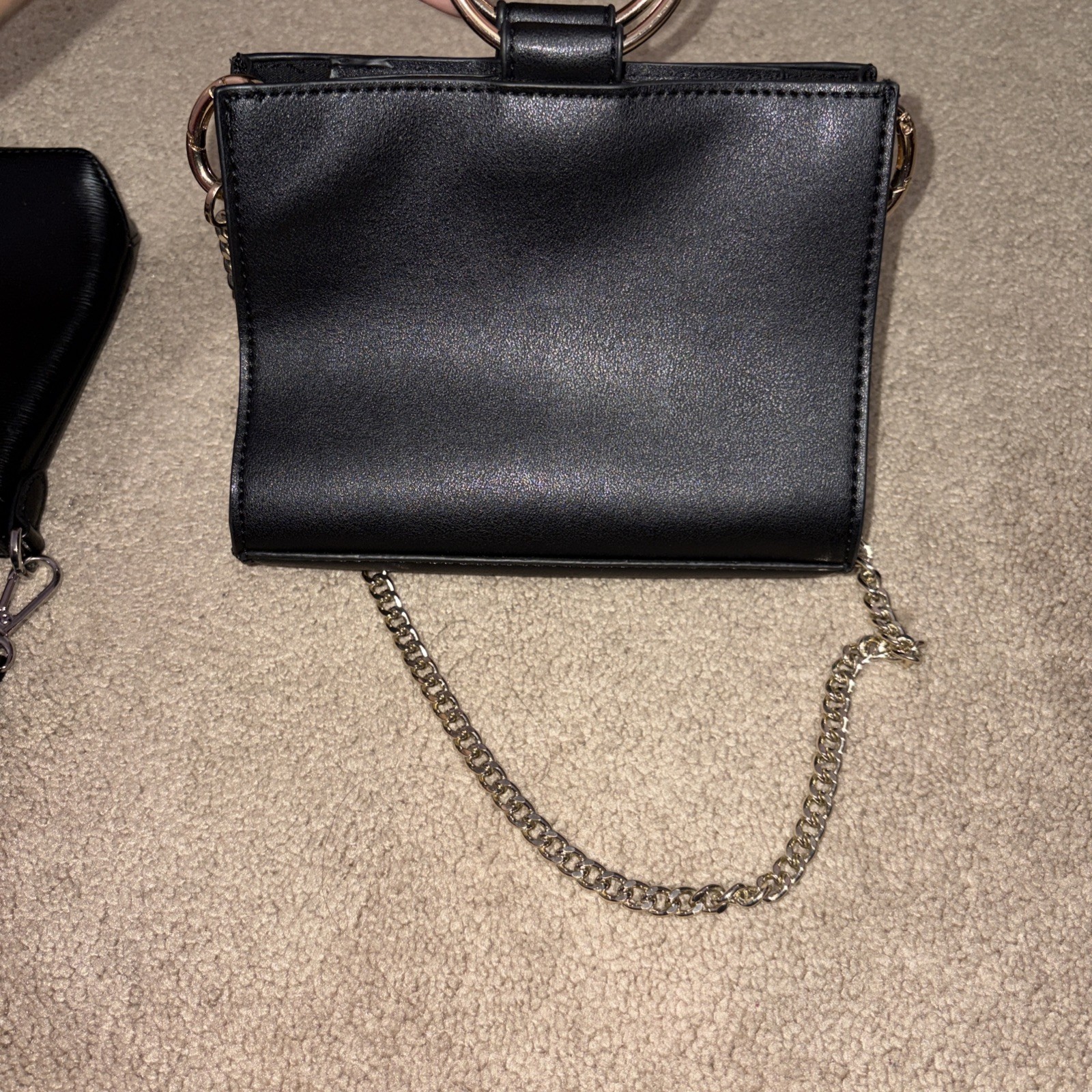black crossbody bag With O ring meta handles gold-toned chain shoulder strap