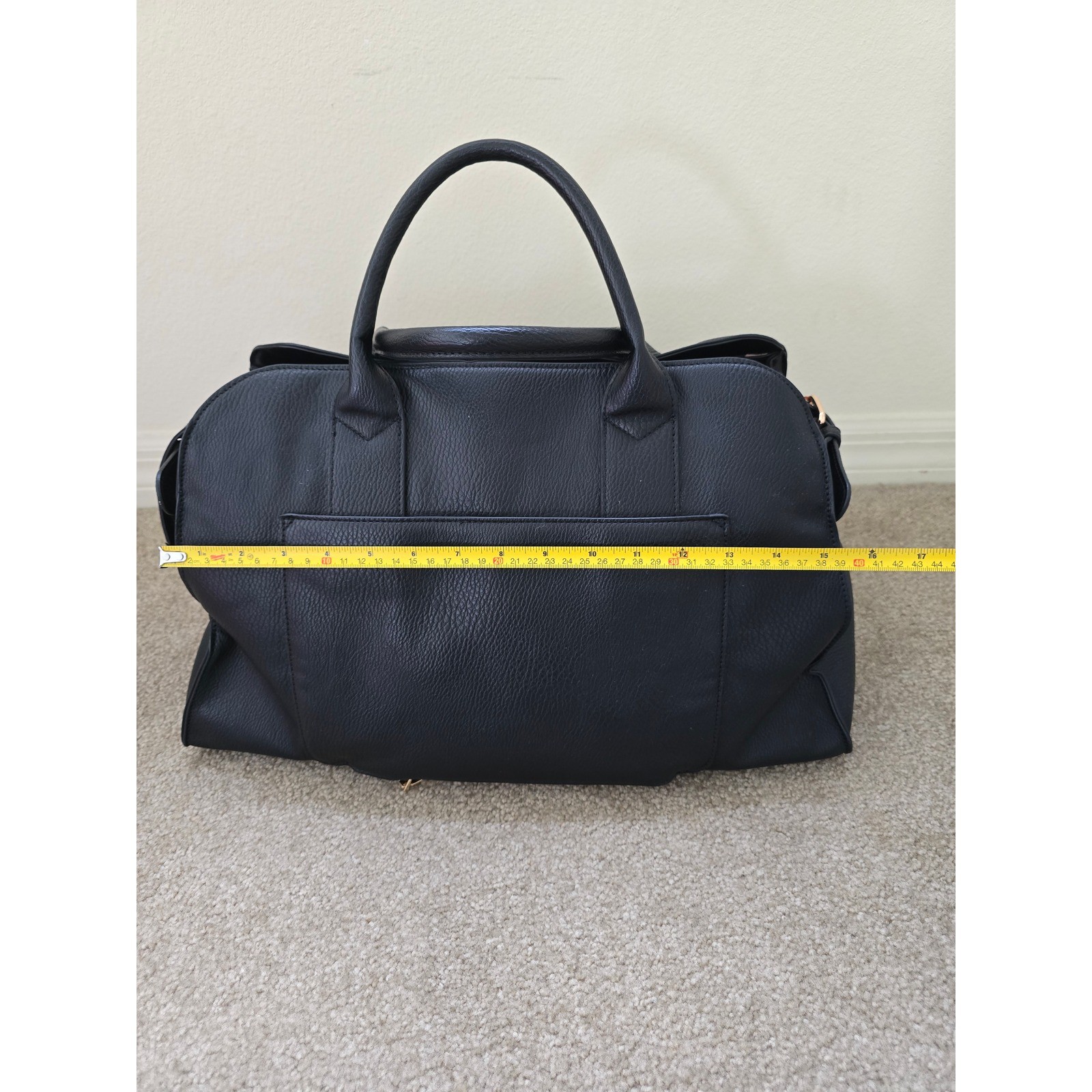 Poppy & Peonies Uptown Tote Black Satchel Travel Work Bag Vegan Leather