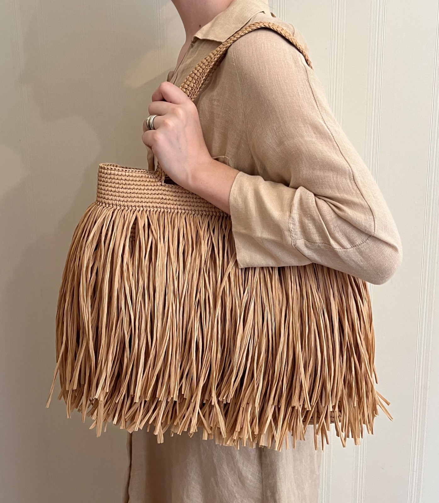 Women’s Raffia Fringe Tote Bag Handmade Boho Beach Summer Shoulder Handbag