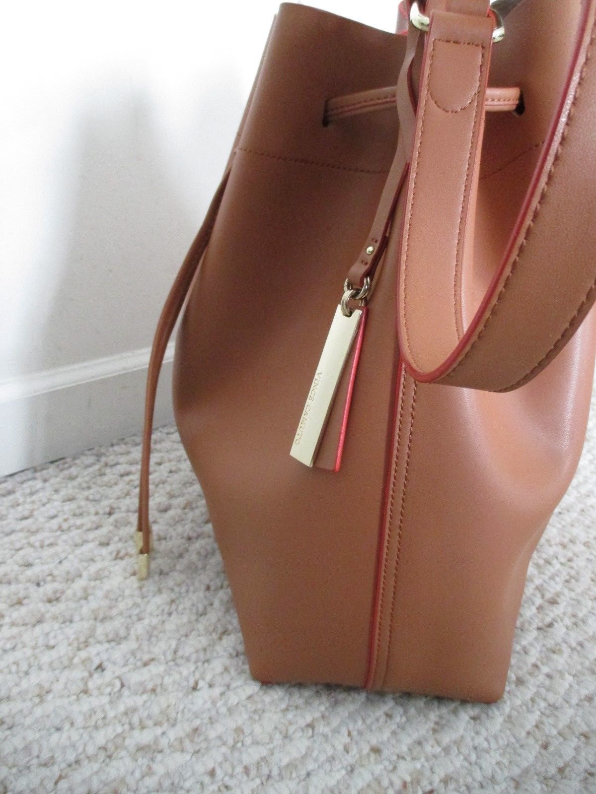 Vince Camuto Leila Drawstring Bucket Handbag NWT Bourbon Brown $278.00
