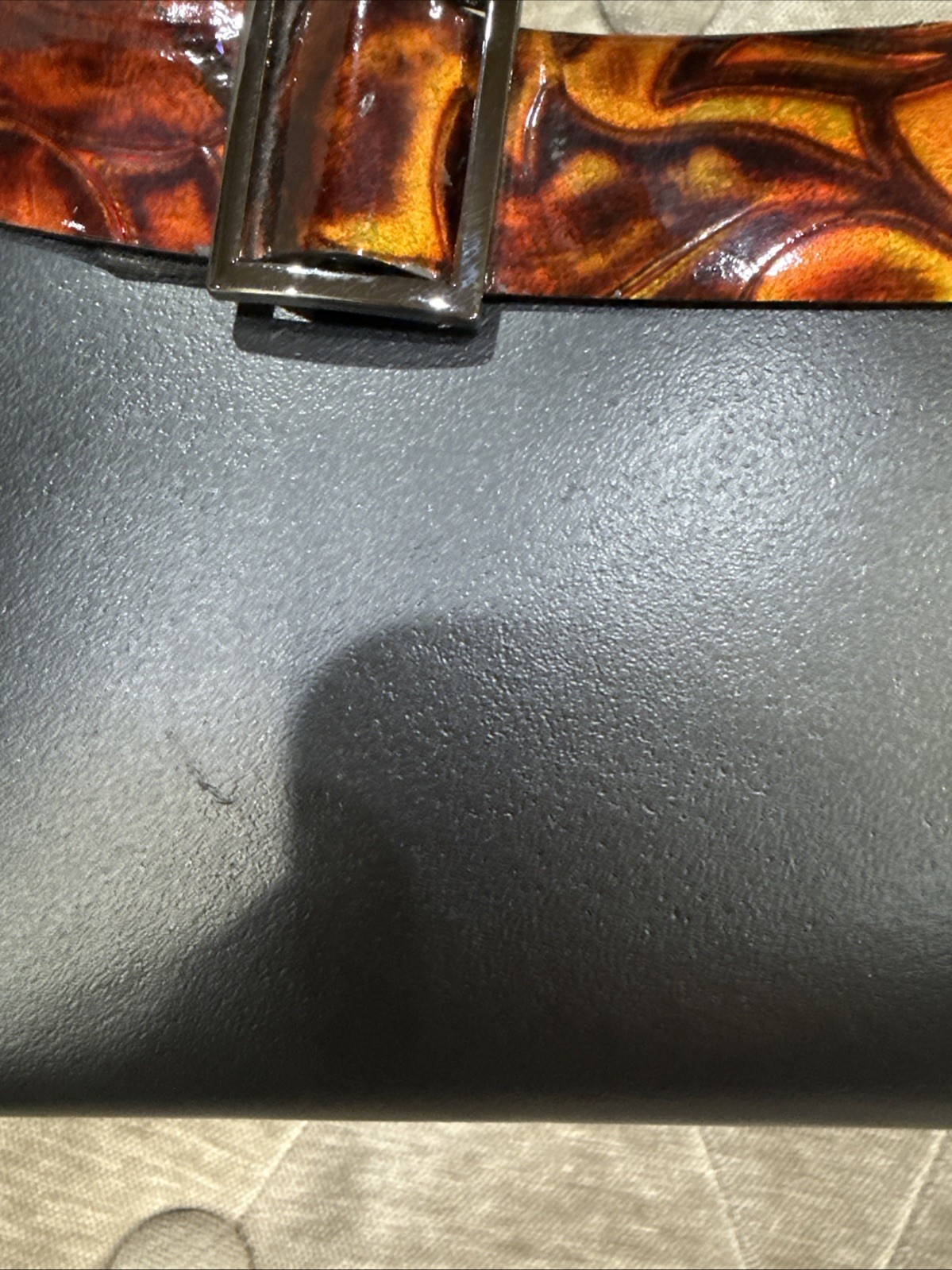 Wanlima Wanlima Small Black Genuine Cowhide Leather Bag Brown Tortoise Accent