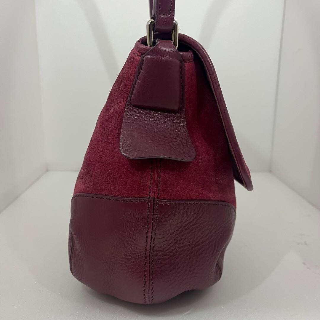 HIROFU Shoulder Bag Suede Leather H Logo Burgundy Vintage From Japan