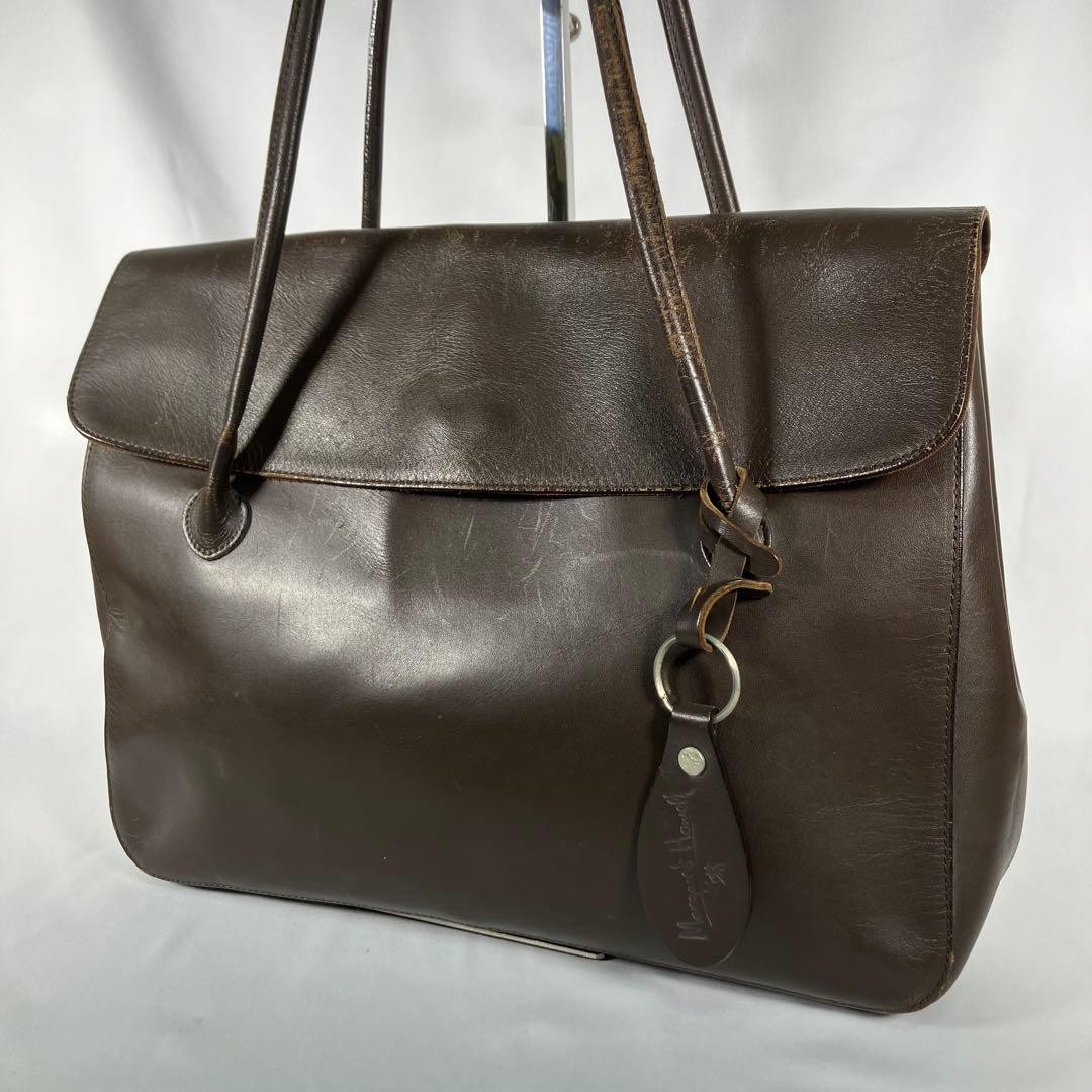 Margaret Howell Leather Tote Handbag Brown Cow Leather Magnetic Closure 34cm