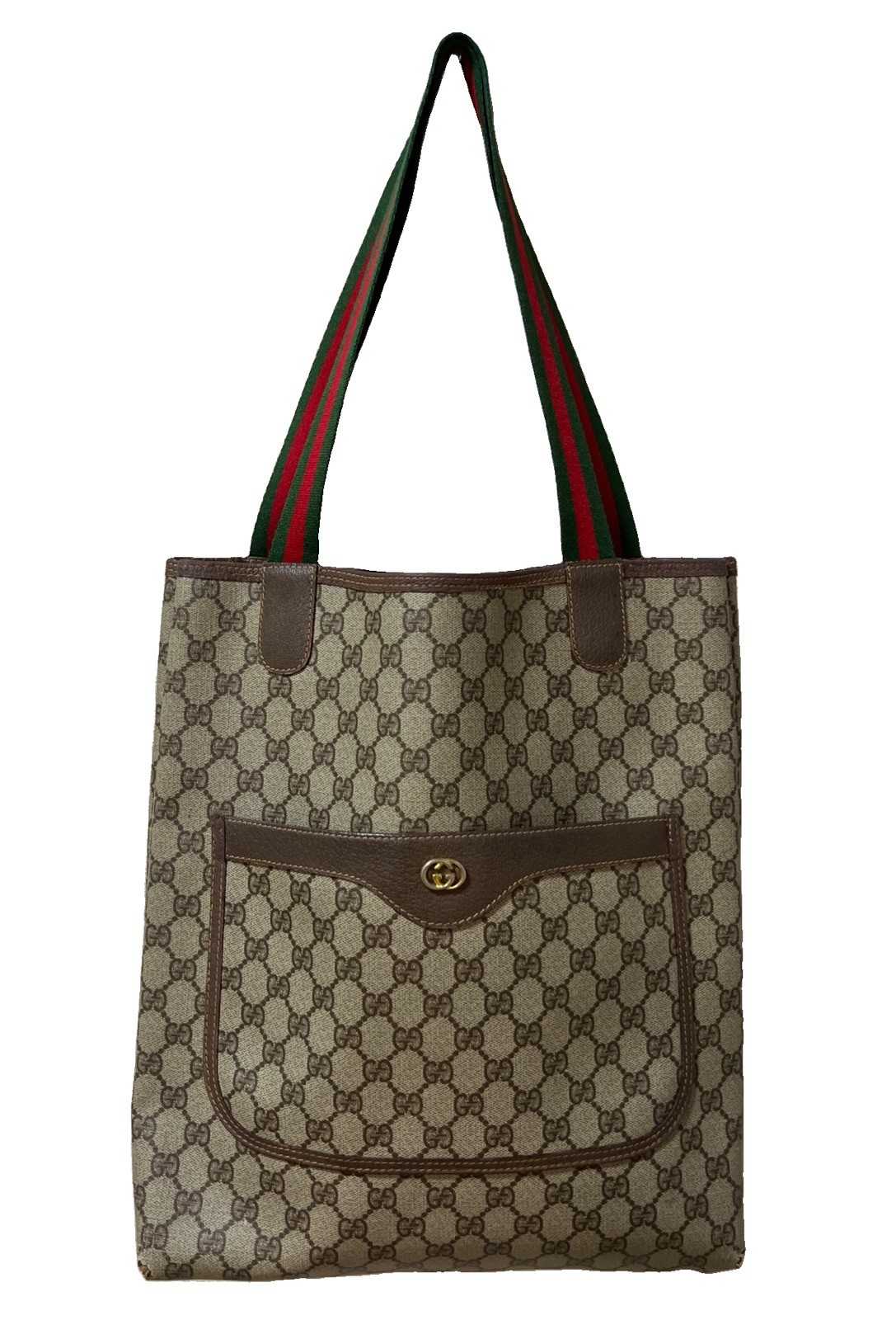 Vintage Gucci Sherry Line GG Canvas PVC Tote Bag Brown