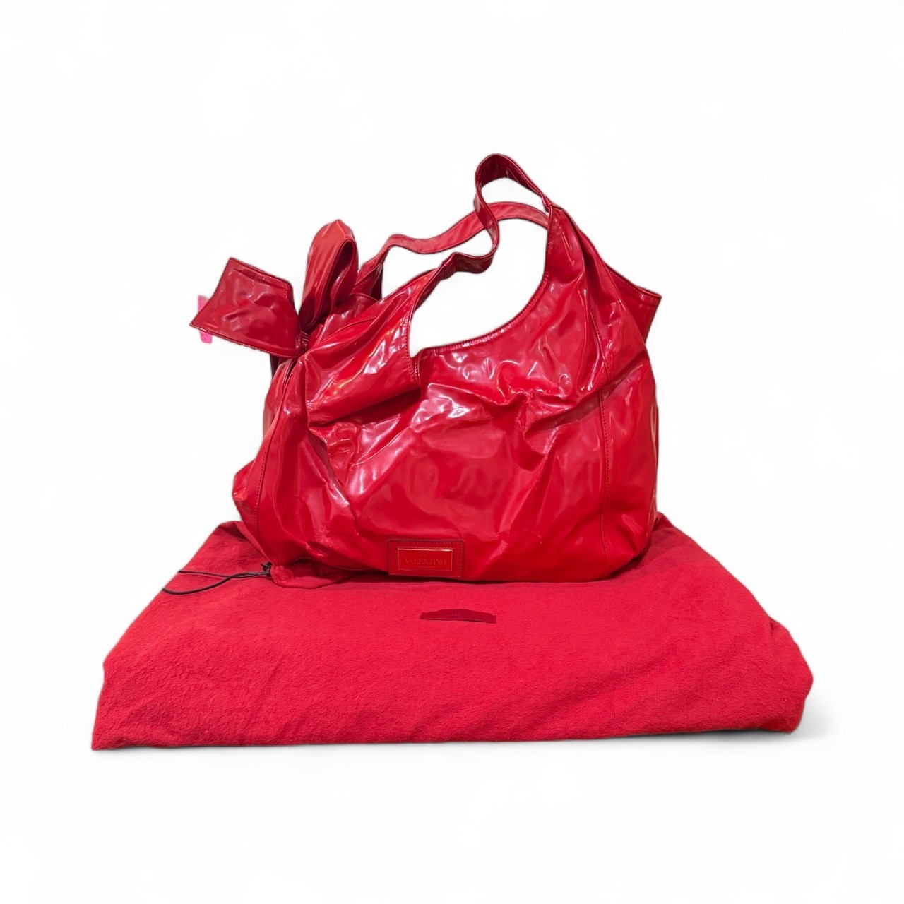 Valentino Garavani Rare Red Napa Patent Hobo Lacca Nuage Bow Shoulder Tote Bag