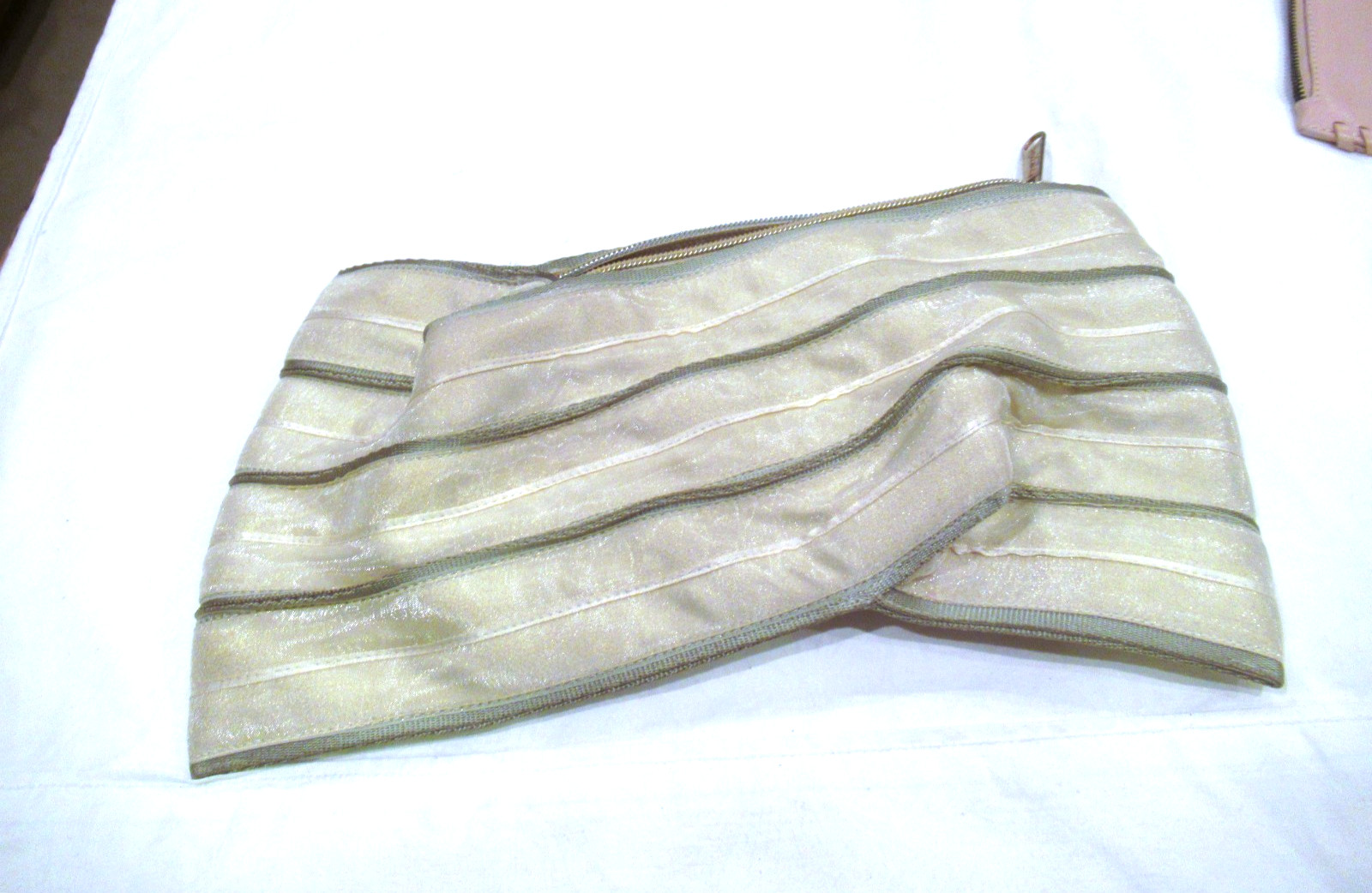 Kao Pao Shu ivory crinkle clutch purse, 11.5 inches wide