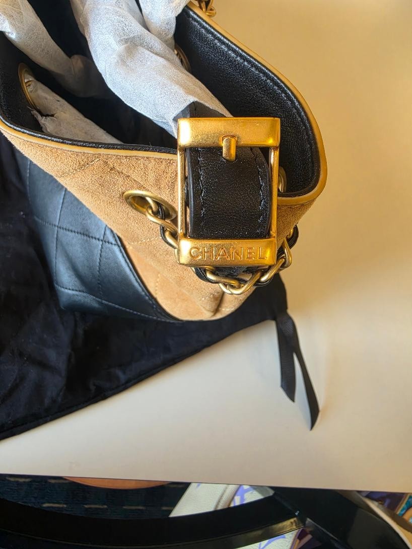CHANEL half black lambskin half tan suede pursee for women