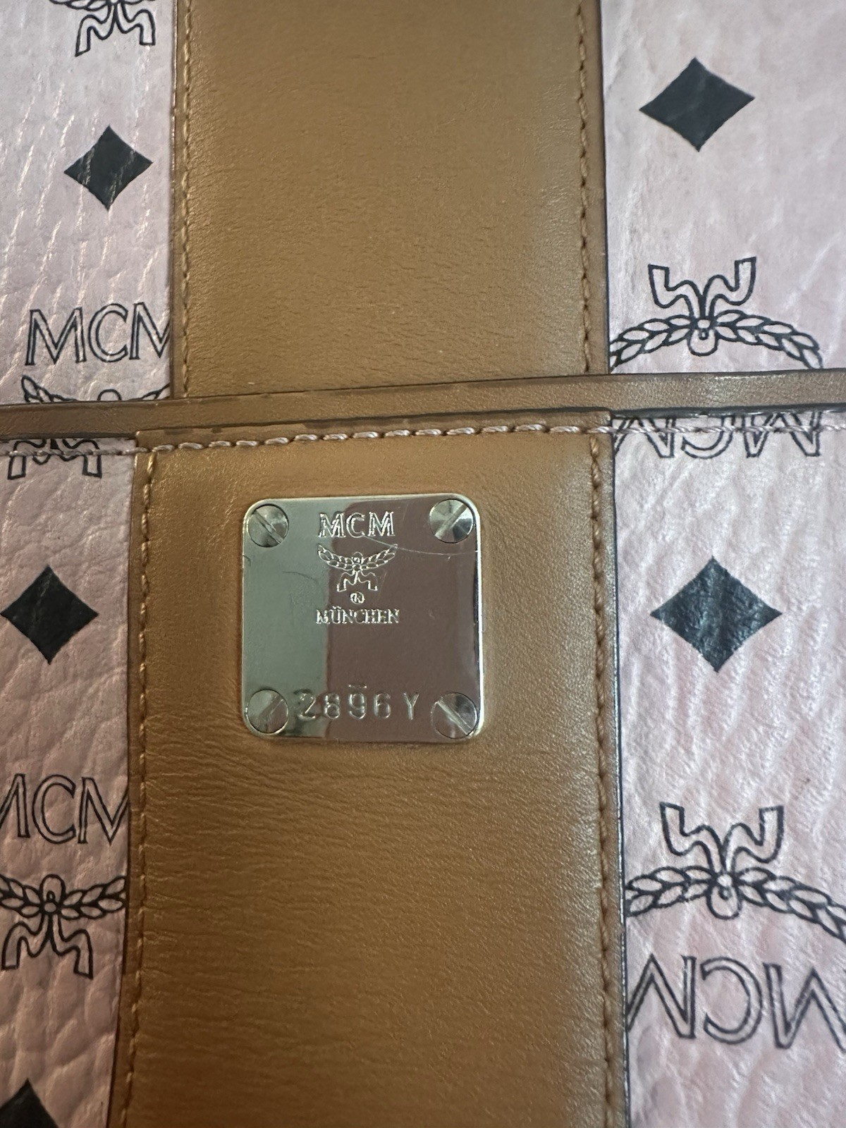 MCM medium Anya Visetos Zip Top Shopper tote in soft pink