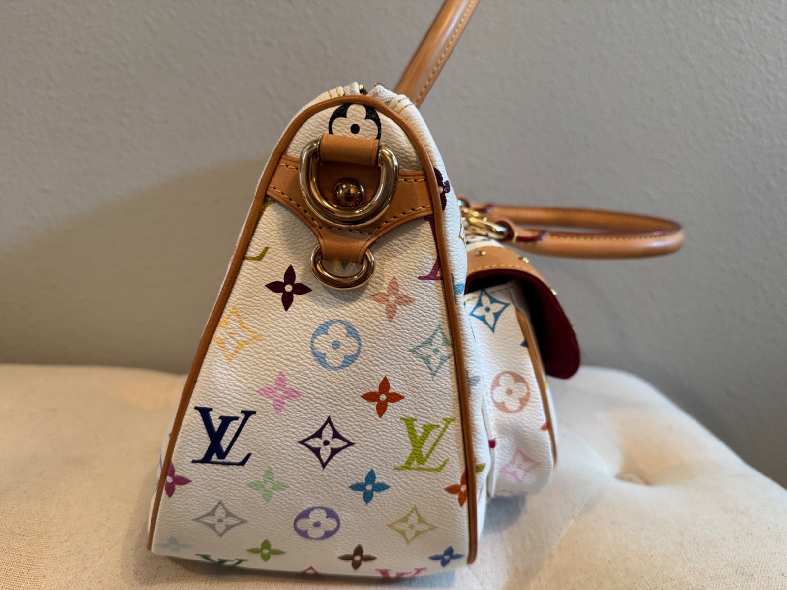Louis Vuitton Takashi Murakami Monogram Multicolore White Rita Handbag w/ Straps