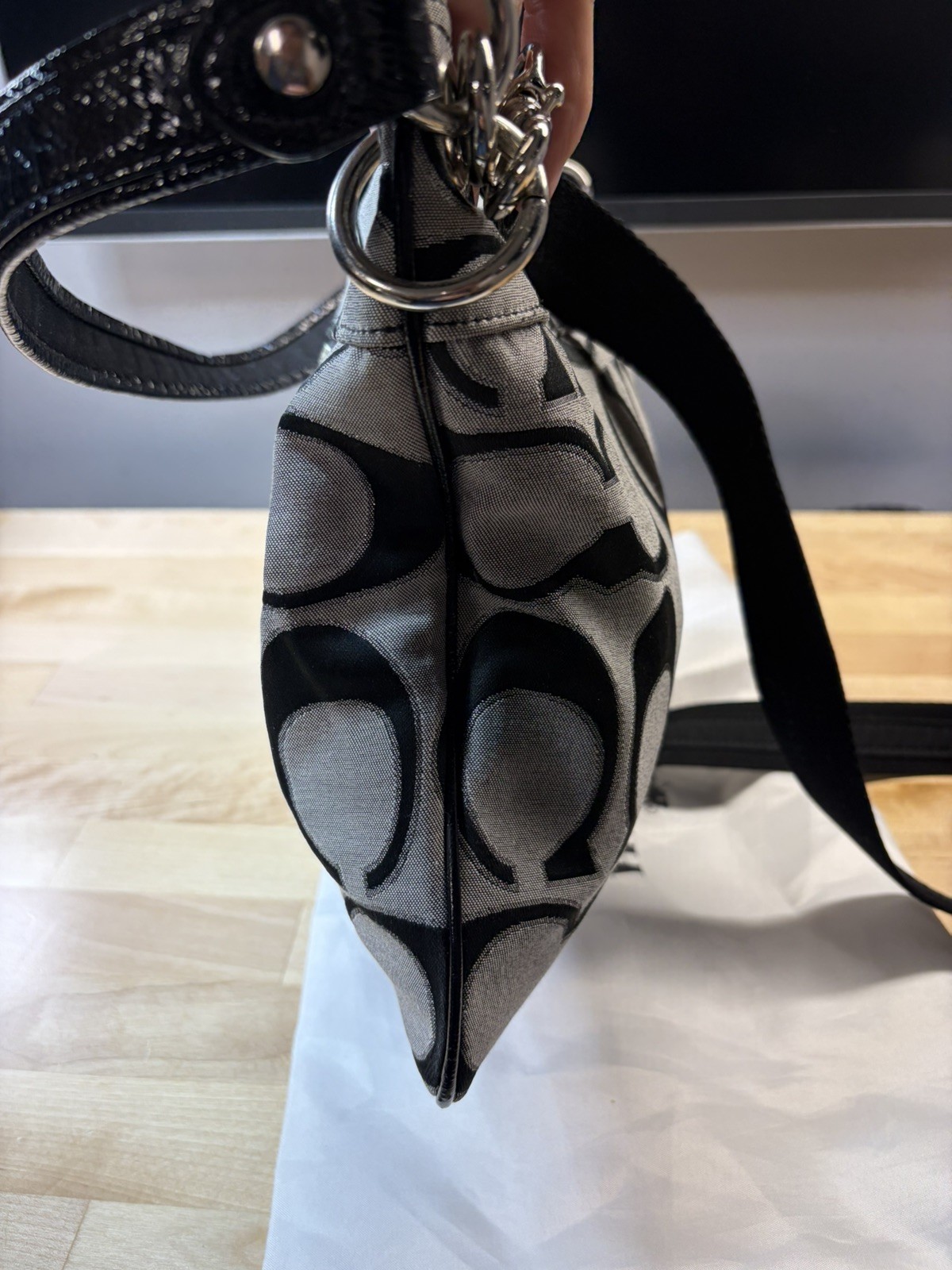 Coach Poppy Signature Black/Gray Metallic Silver Purse
