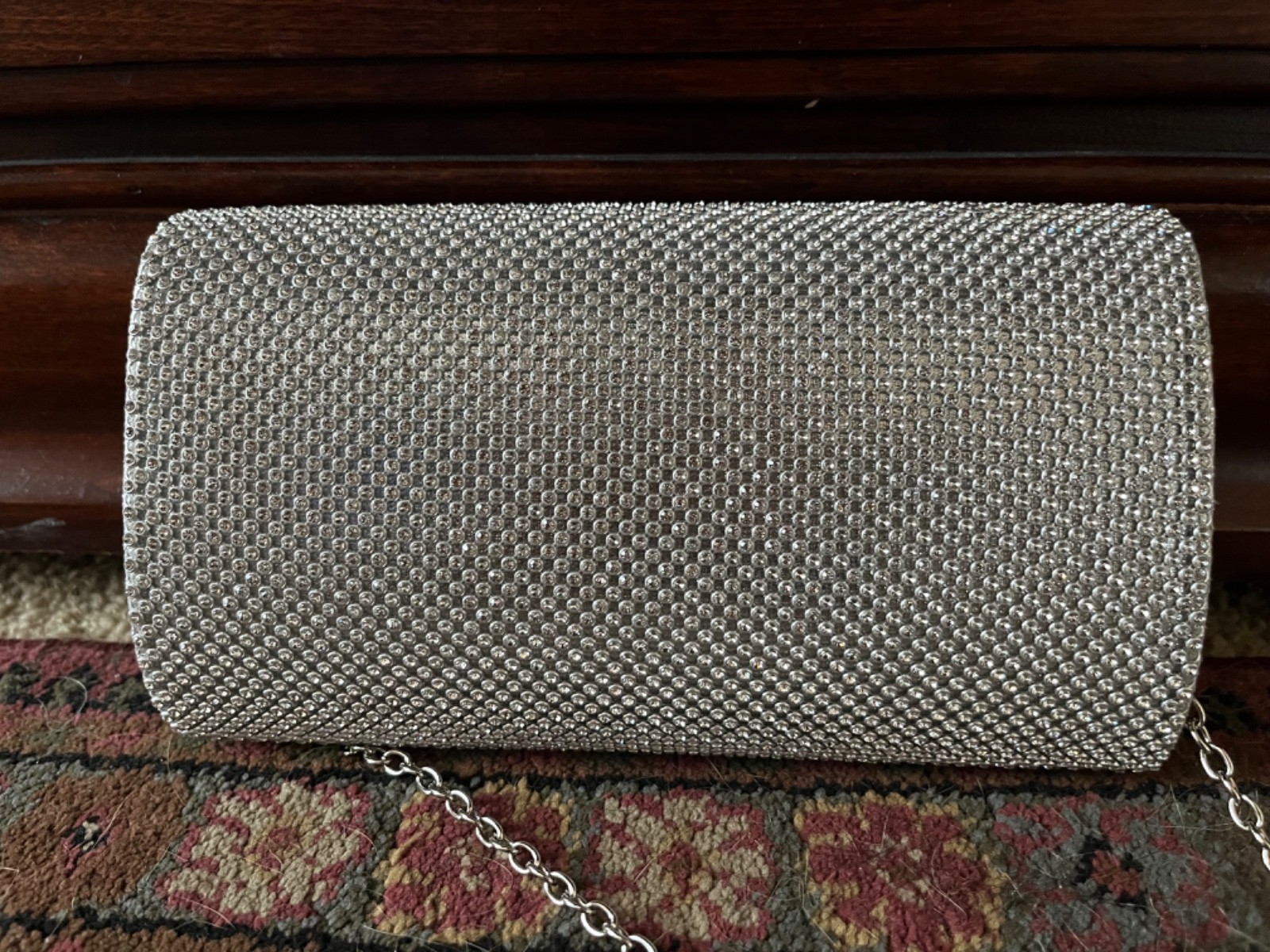 Kate Landry handbag evening Silver formal wedding clutch