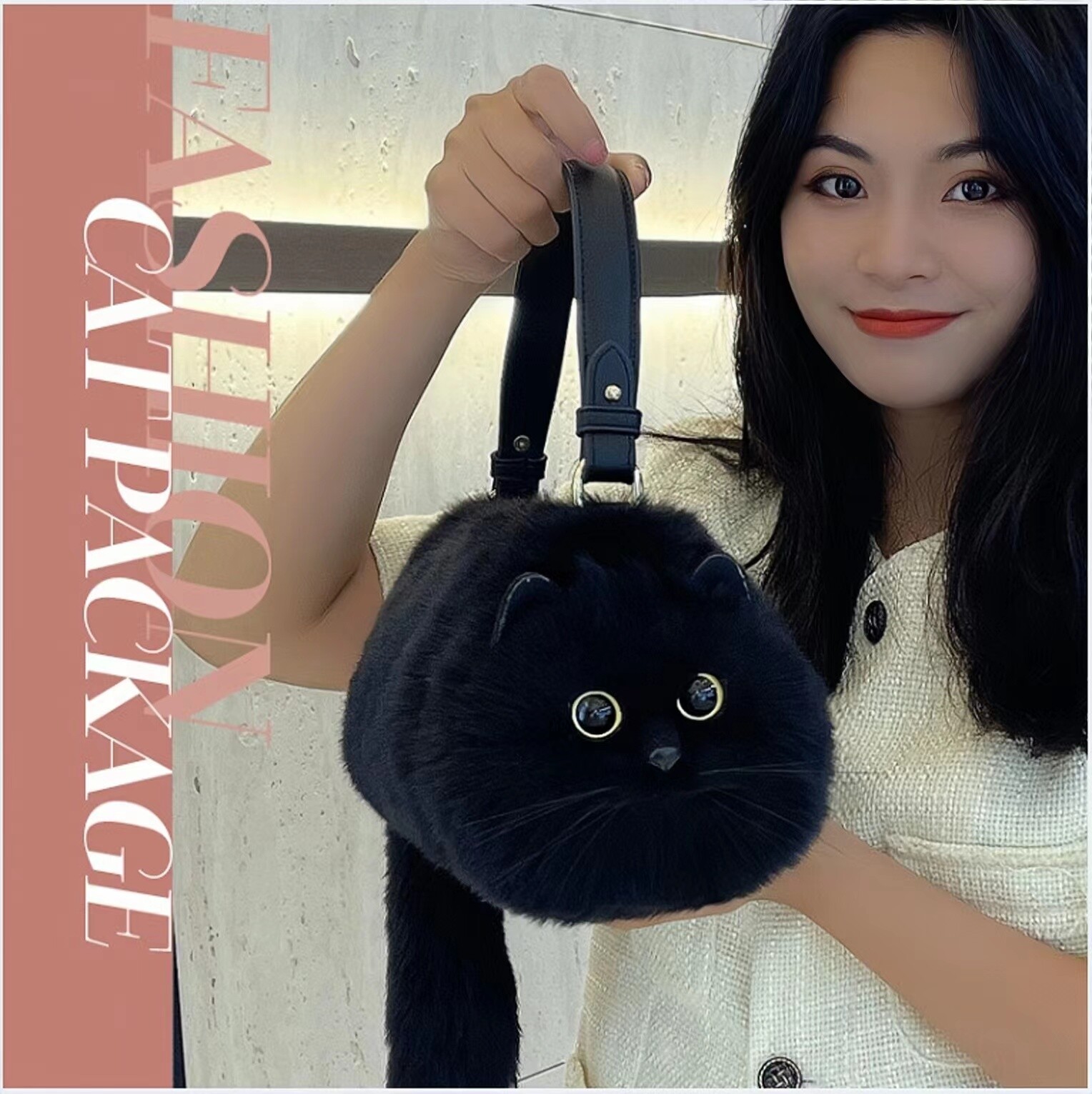 Handmade Ladies Multi-functional plush Cat Bag Cute one-shoulder handmade catbag