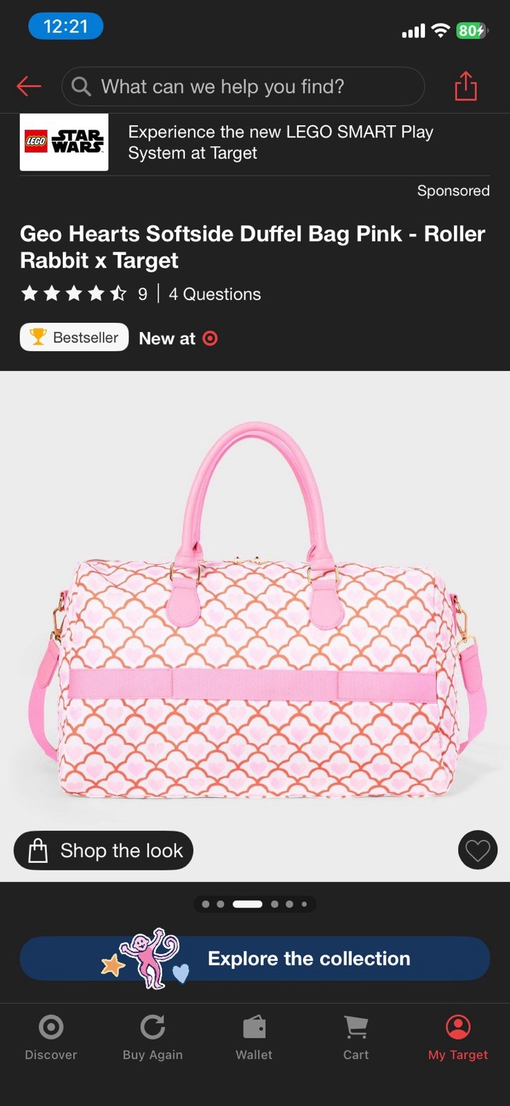 Roller Rabbit x Target Geo Hearts Softside Double Strap Duffel Bag Pink NWT