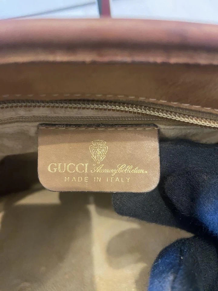 Gucci Accessory Collection Vintage Tote Sherry Line GG Canvas Leather Auth Italy
