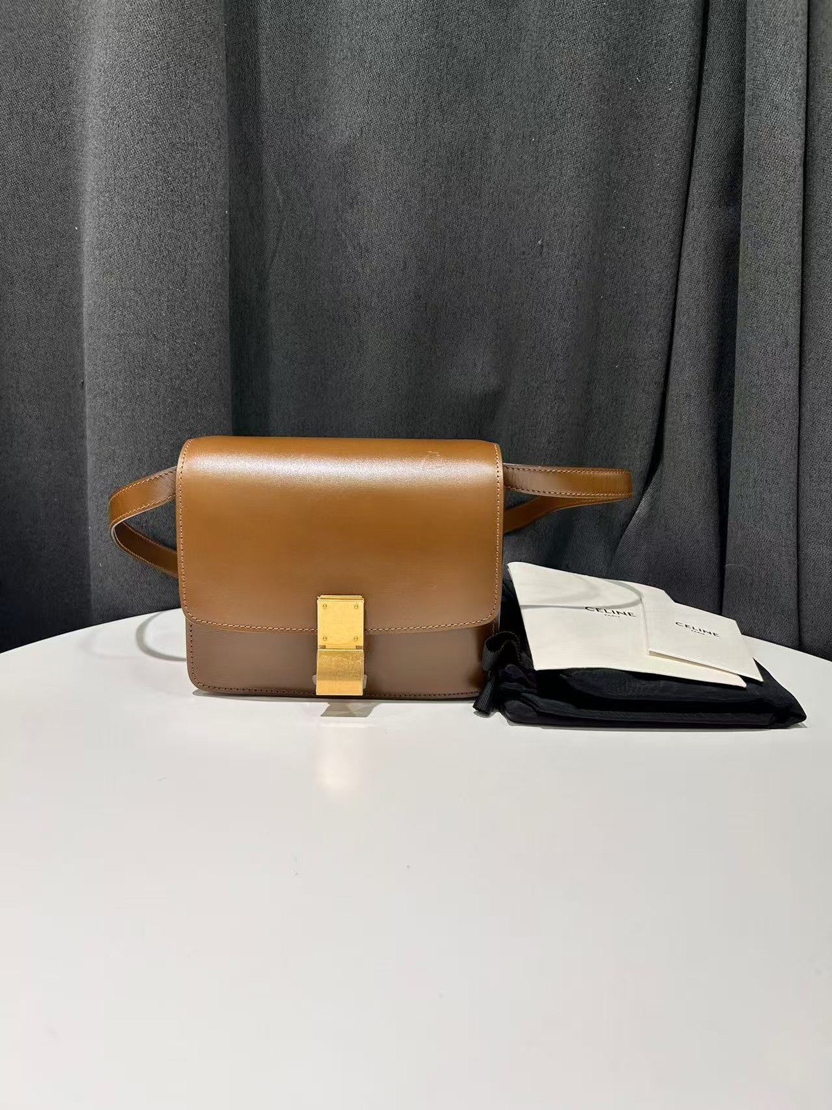 Celine Teen Box Shoulder Bag Caramel Smooth Calf Leather France